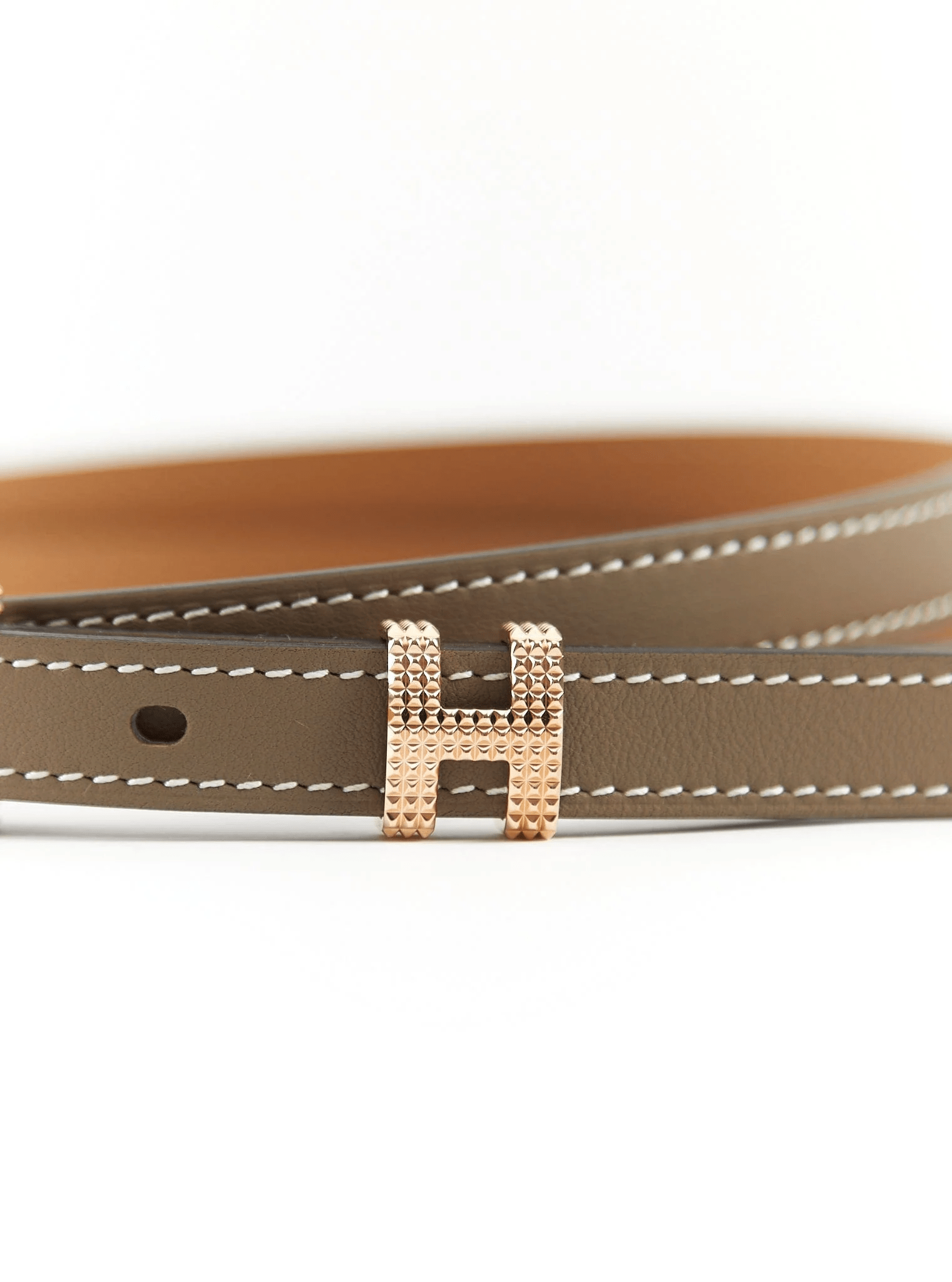 Hermès HERMÈS POP H 15 GUILLOCHEE BELT 85 Etoupe Swift Leather with Rose Gold Hardware