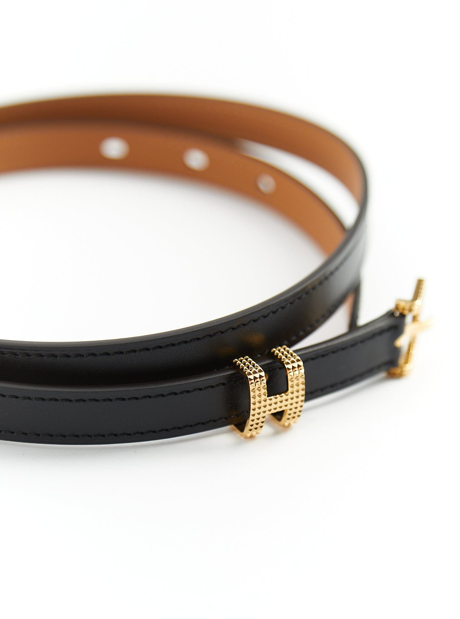 Hermès HERMÈS POP H GUILLOCHEE BELT 85 Black Box Leather with Gold Hardware