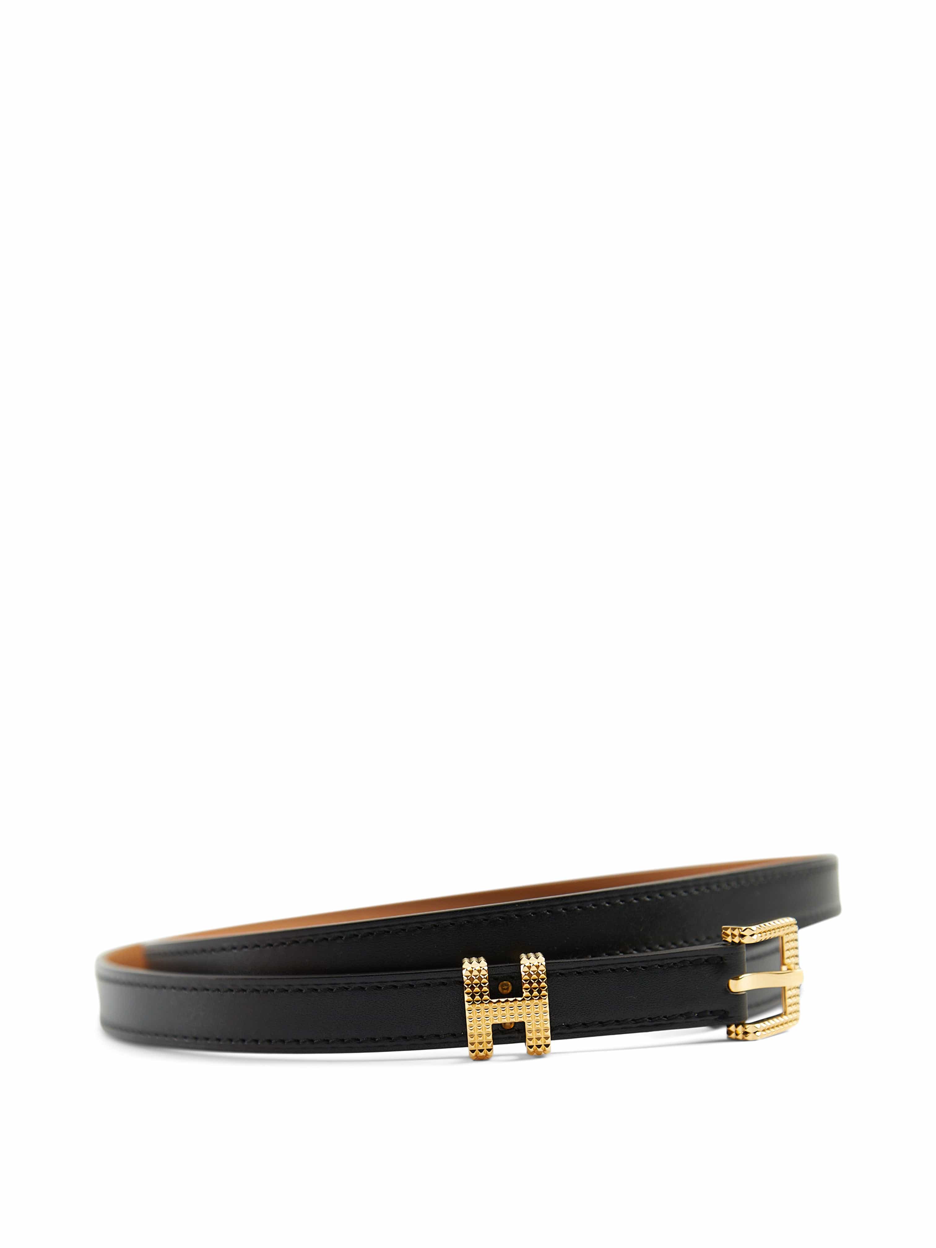 Hermès HERMÈS POP H GUILLOCHEE BELT 85 Black Box Leather with Gold Hardware