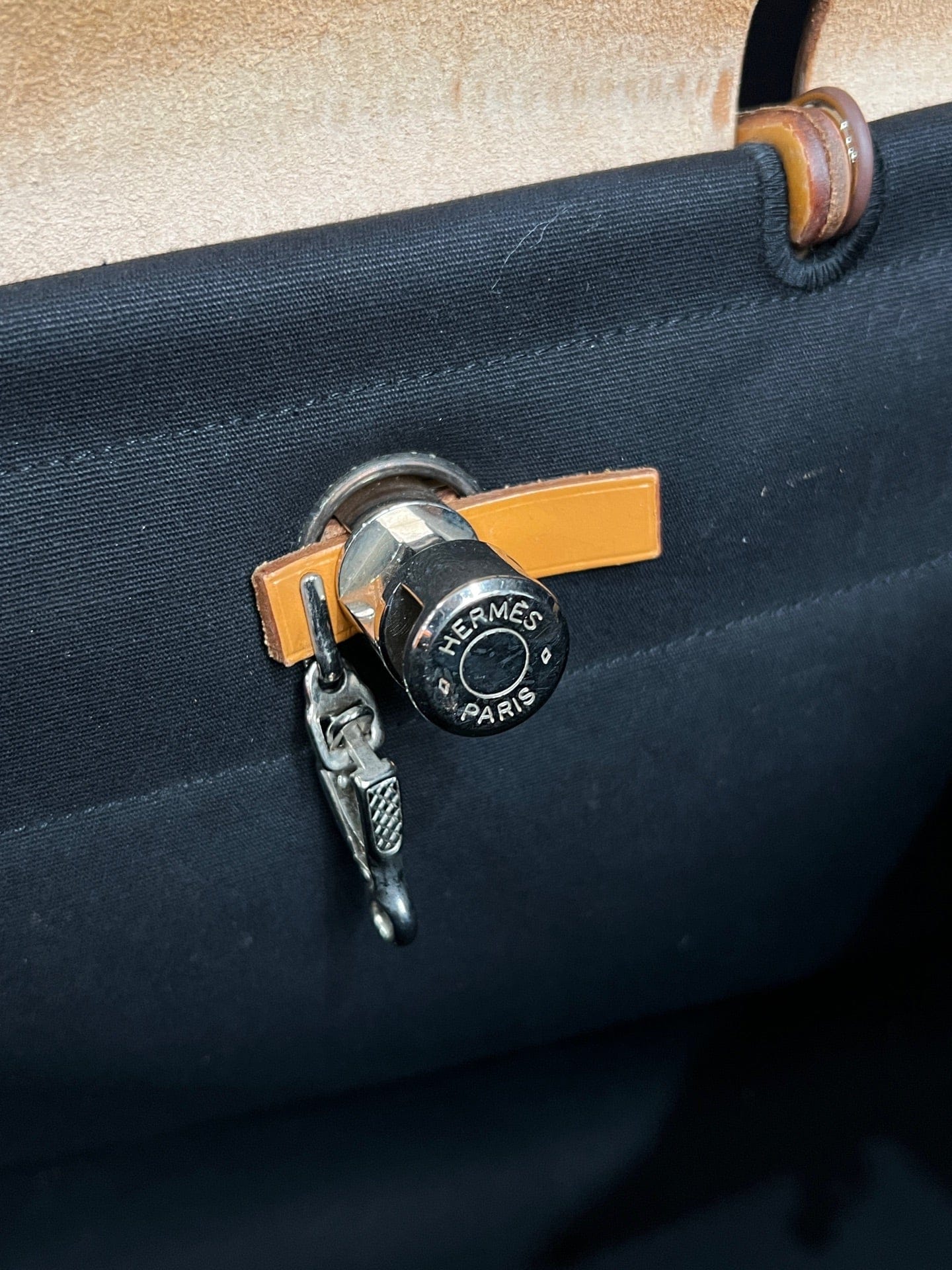 Iconn Boutique Hermès Herbag 31 Black Canvas Tan Leather Silver Hardware G Stamp