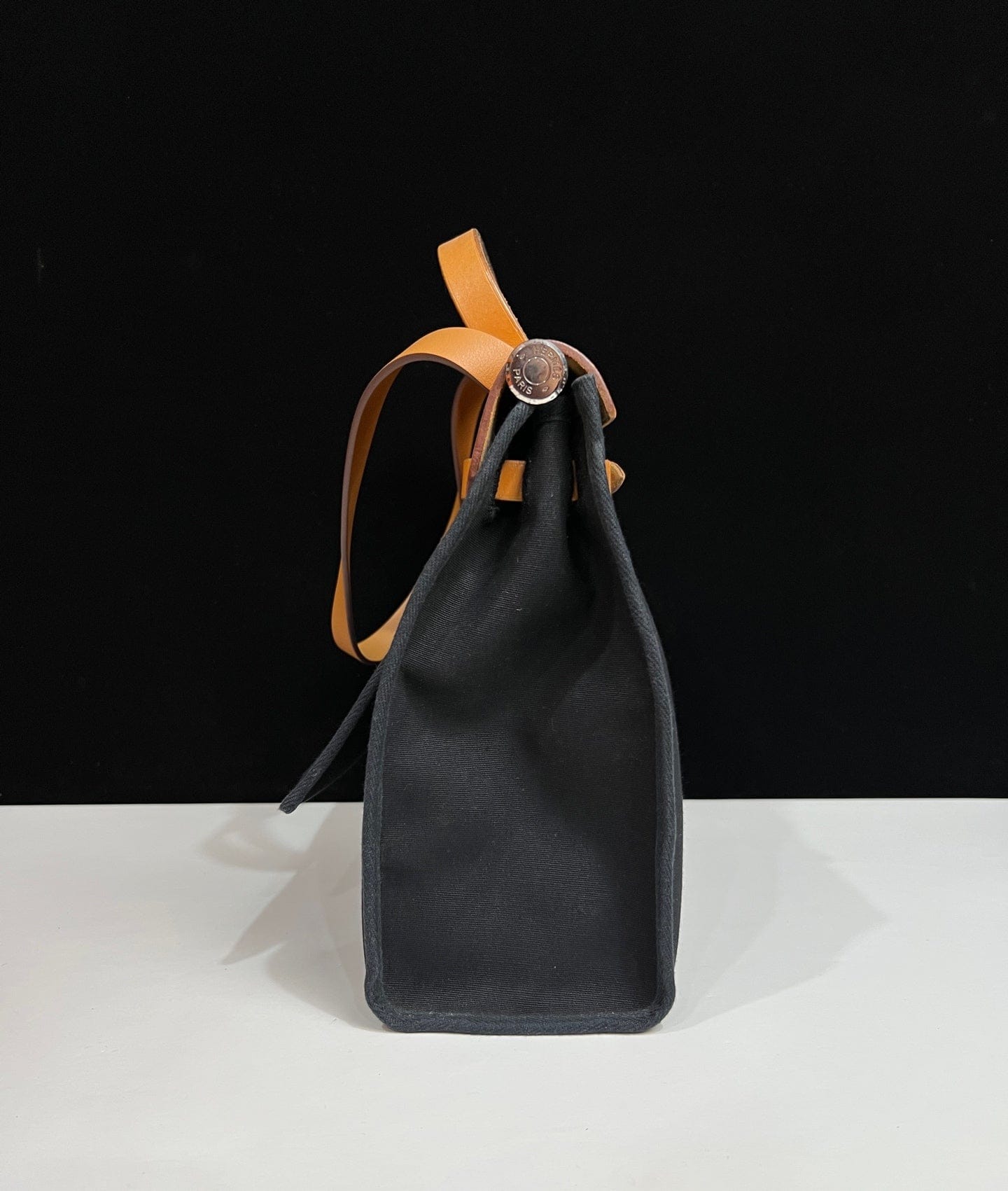 Iconn Boutique Hermès Herbag 31 Black Canvas Tan Leather Silver Hardware G Stamp