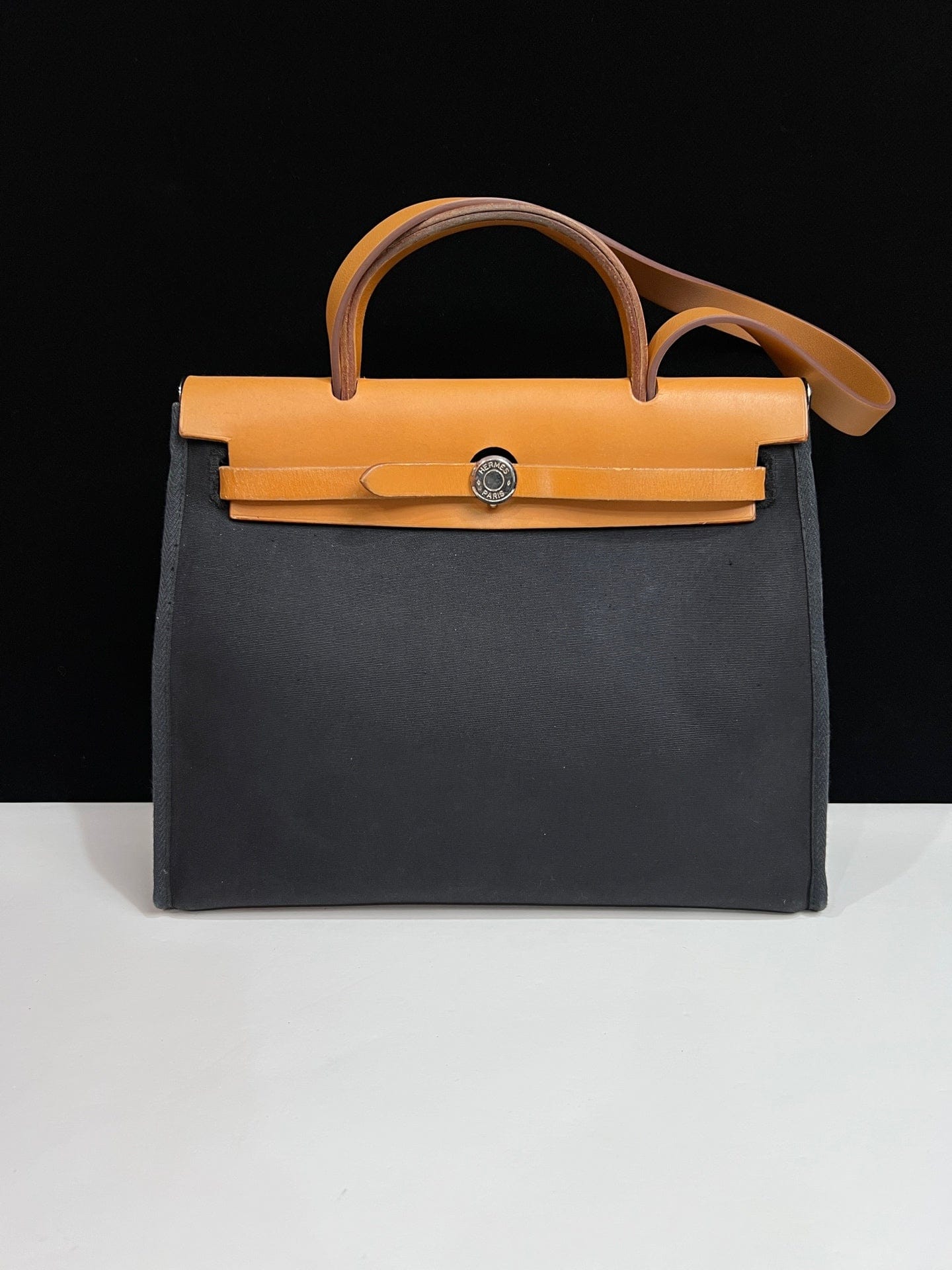 Iconn Boutique Hermès Herbag 31 Black Canvas Tan Leather Silver Hardware G Stamp