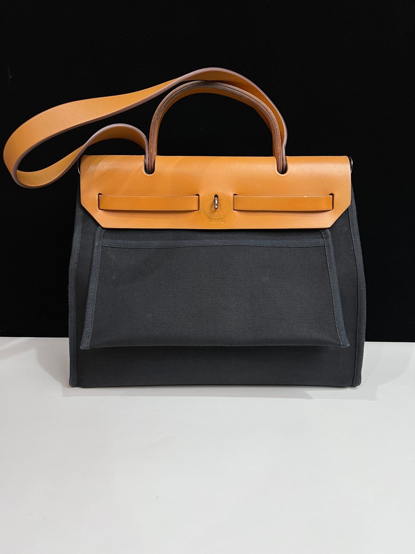 Iconn Boutique Hermès Herbag 31 Black Canvas Tan Leather Silver Hardware G Stamp