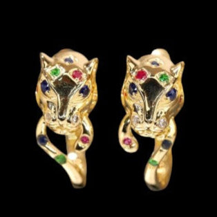 Blue Sapphire Diamond Panther Earrings