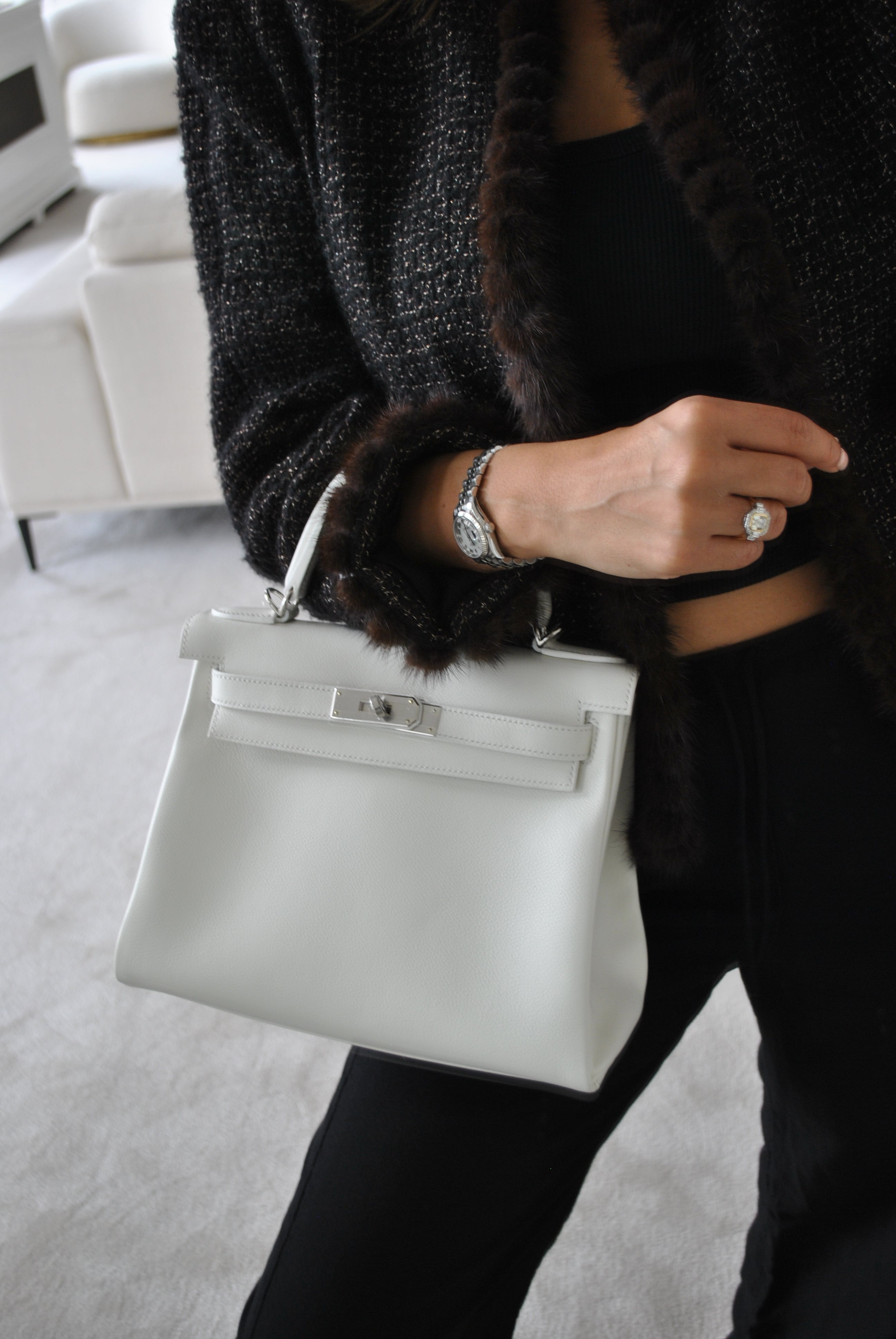 HERMÈS KELLY 28CM NEW WHITE Evercolour Leather with Palladium Hardware