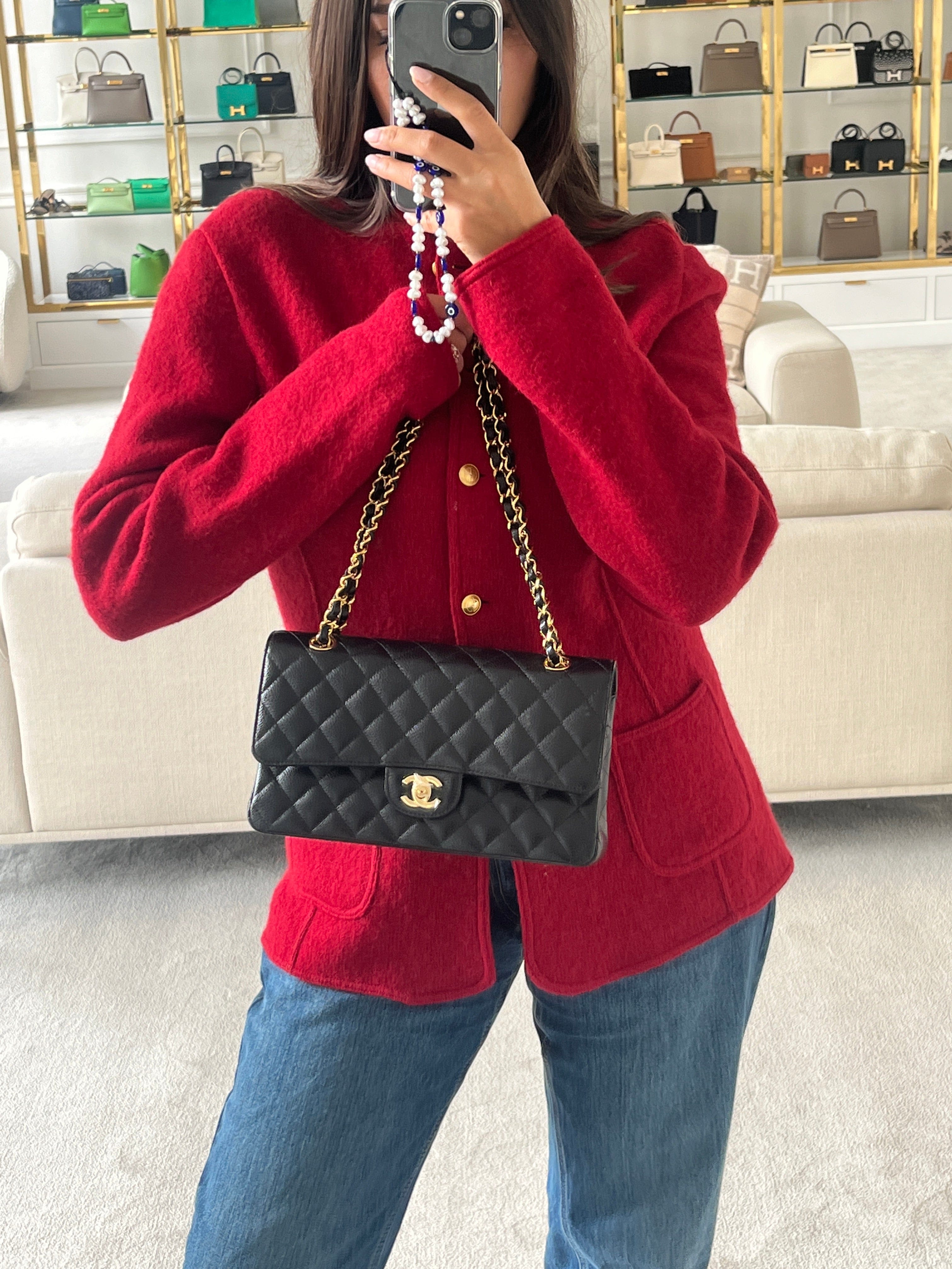 *LONDON LOCATED* CHANEL MEDIUM CLASSIC FLAP BAG BLACK Caviar Leather with Gold-Tone Metal