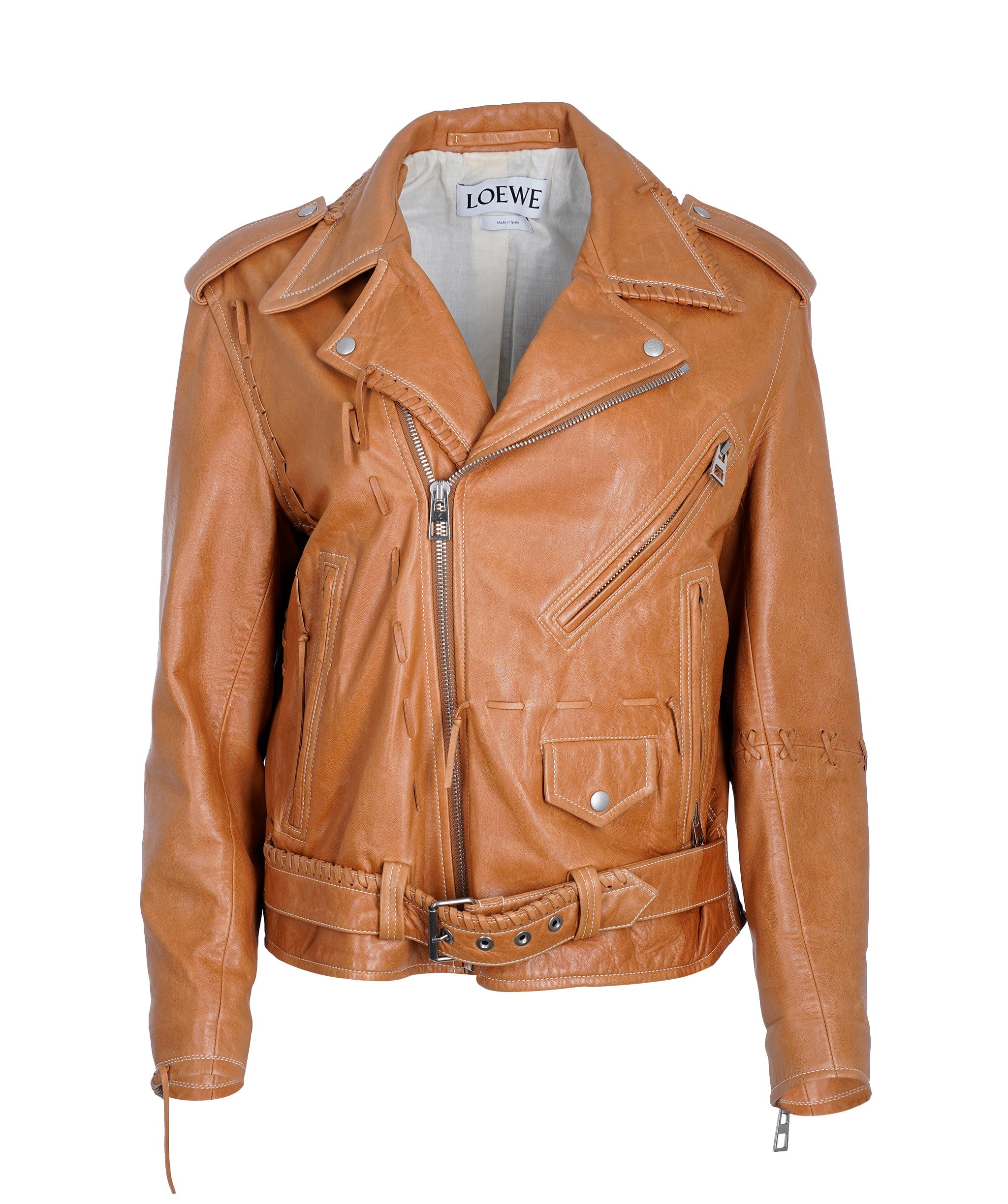 Loewe Loewe Cognac Leather Lace Biker Jacket 38 ALL0522