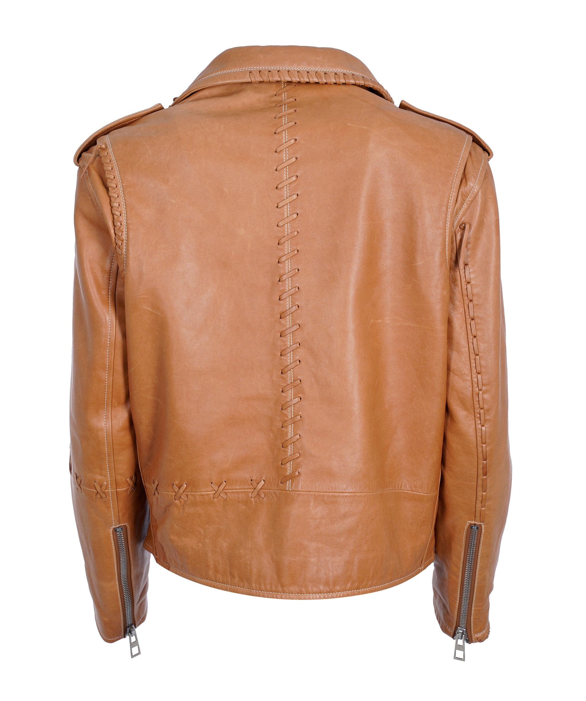 Loewe Loewe Cognac Leather Lace Biker Jacket 38 ALL0522