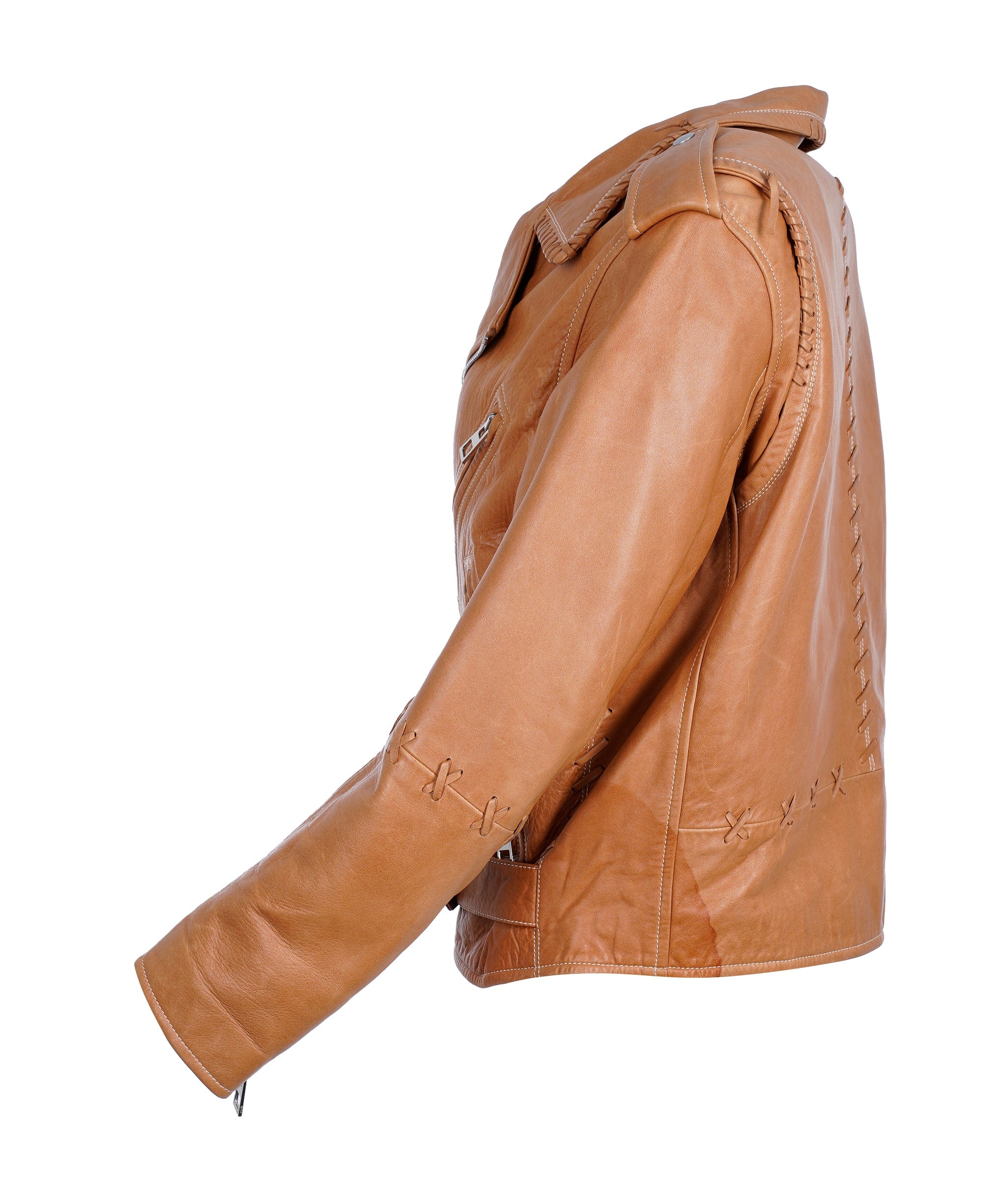 Loewe Loewe Cognac Leather Lace Biker Jacket 38 ALL0522