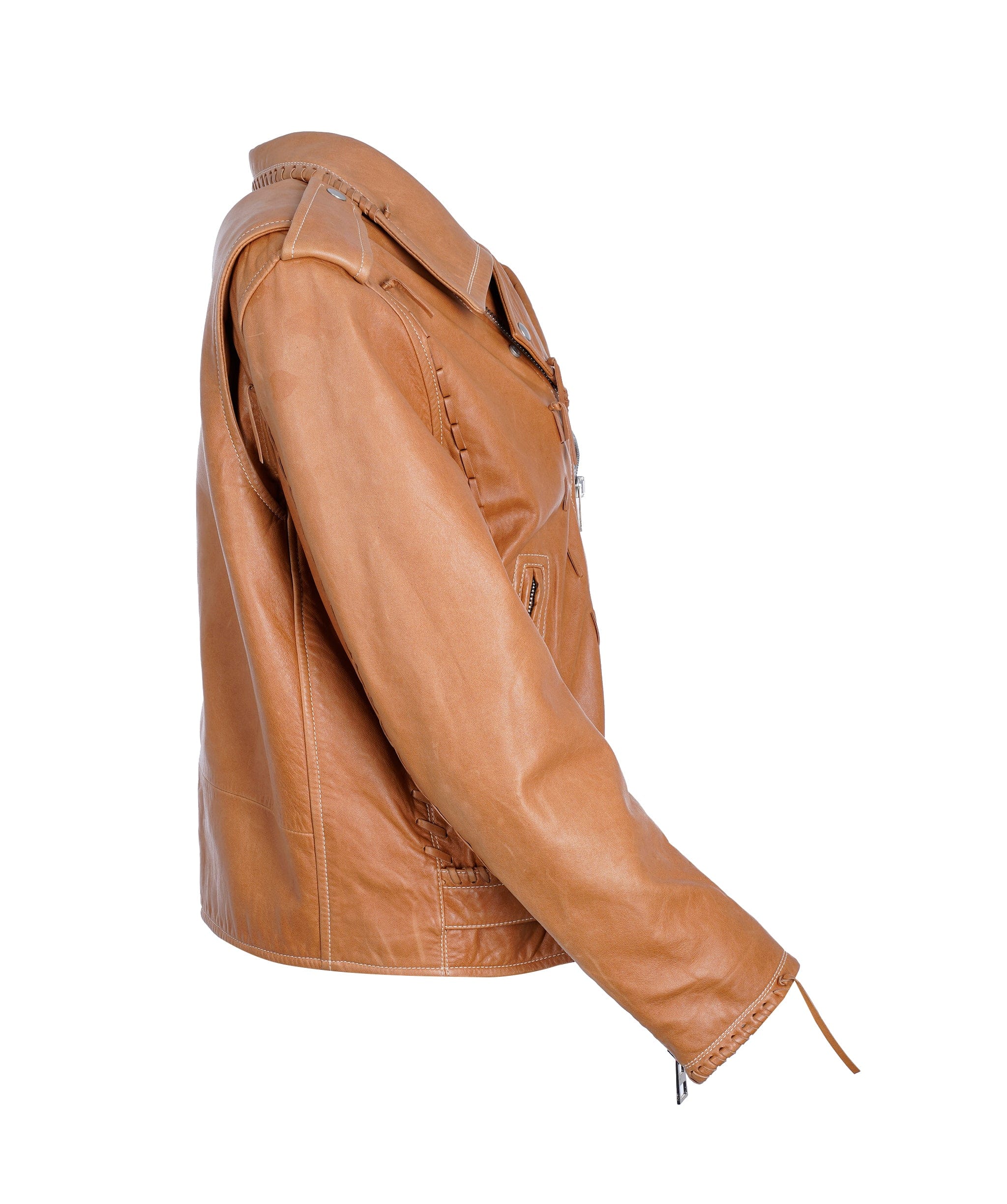 Loewe Loewe Cognac Leather Lace Biker Jacket 38 ALL0522