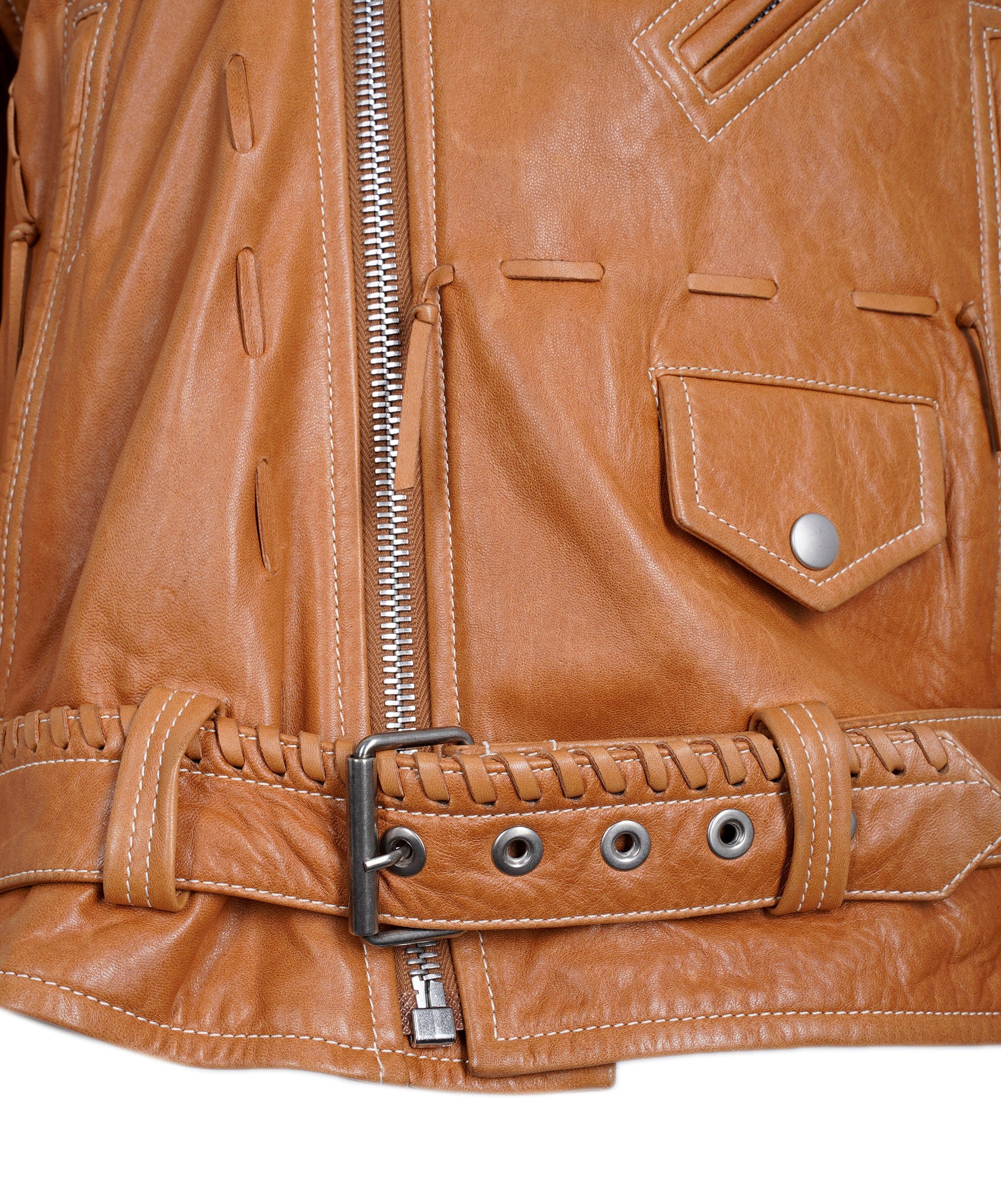 Loewe Loewe Cognac Leather Lace Biker Jacket 38 ALL0522