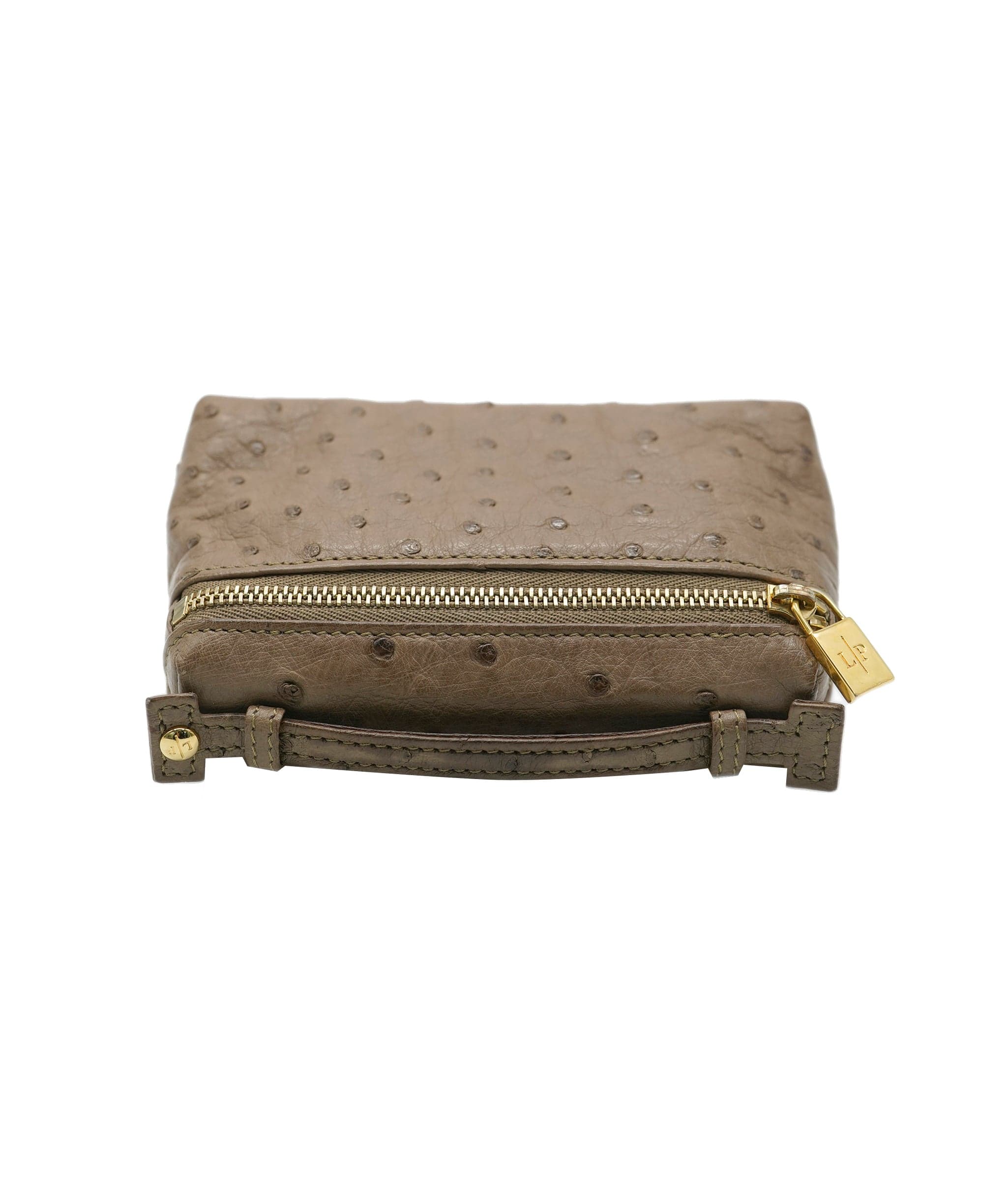 Loro Piana Loro Piana Brown Micro Pocket Pouch Bag in Ostrich Leather with Gold Hardware RRP 3500 ALC1358