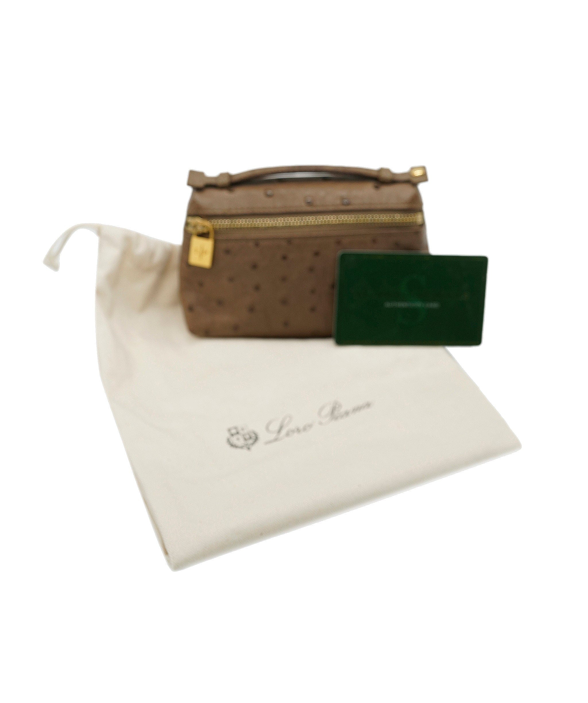 Loro Piana Loro Piana Brown Micro Pocket Pouch Bag in Ostrich Leather with Gold Hardware RRP 3500 ALC1358