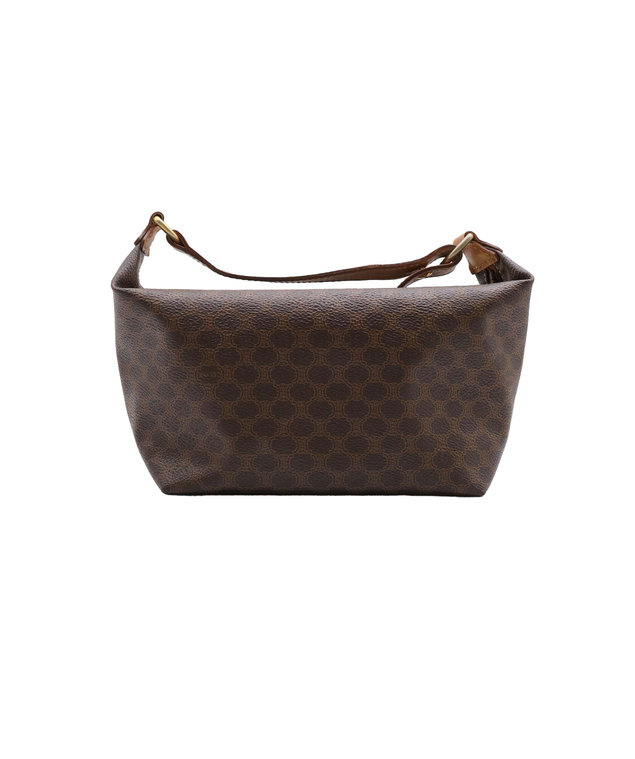 Louis Vuitton CELINE Macadam Canvas Hand Bag PVC Leather Brown Gold Auth 87145A DXBV0074