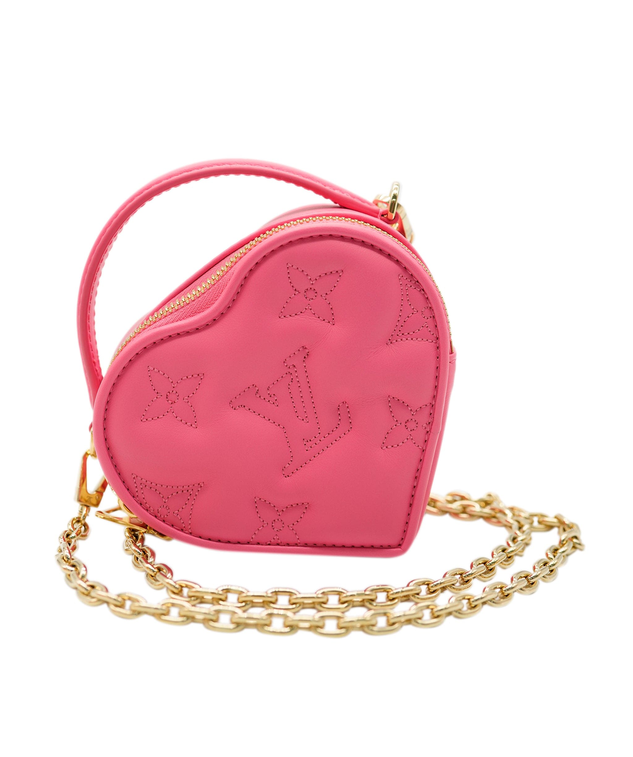 Louis Vuitton Louis Vuitton Dragon Fruit Pink Monogram Embroidered Calf Leather Pop My Heart Pouch ASC2076