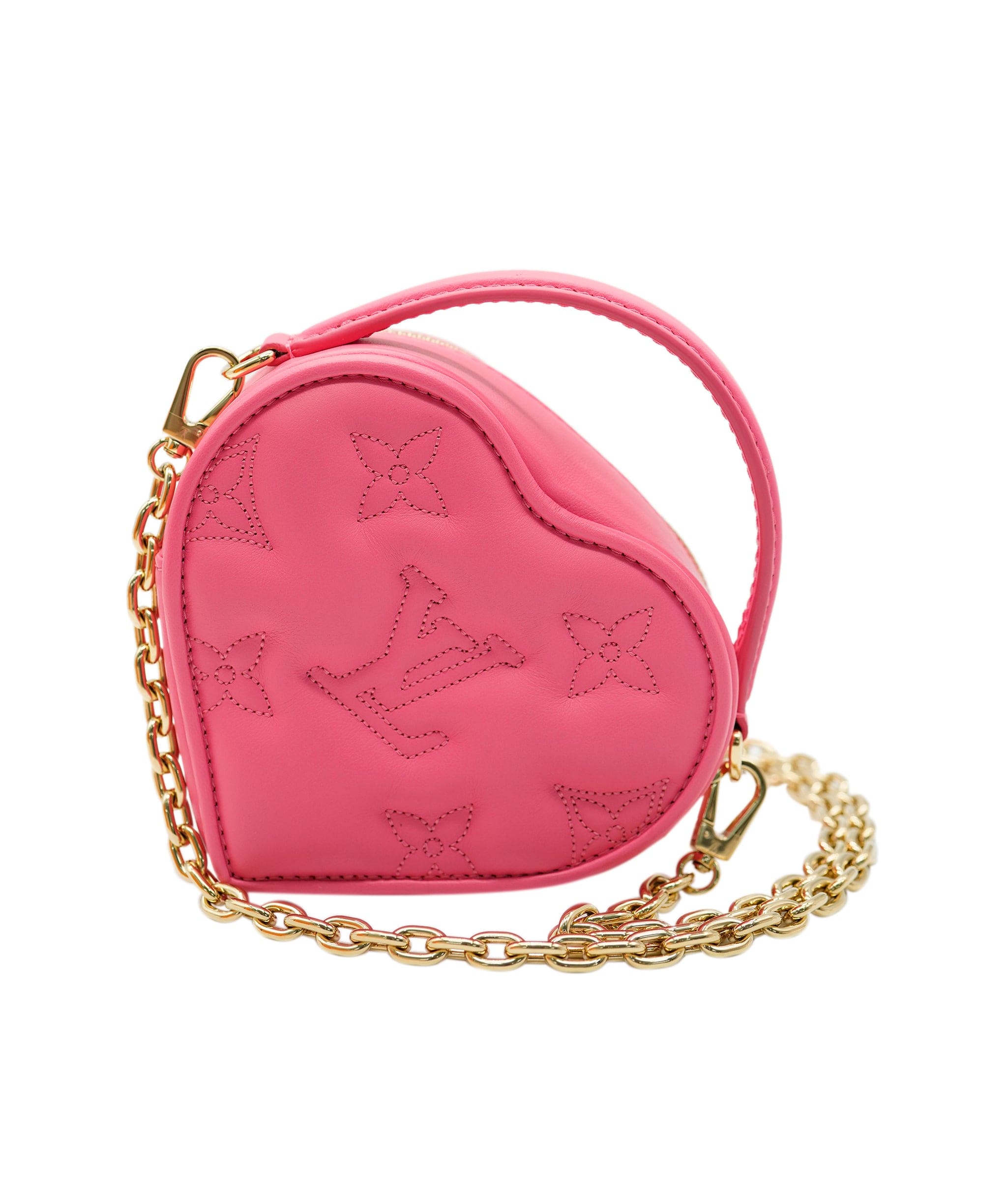 Louis Vuitton Louis Vuitton Dragon Fruit Pink Monogram Embroidered Calf Leather Pop My Heart Pouch ASC2076