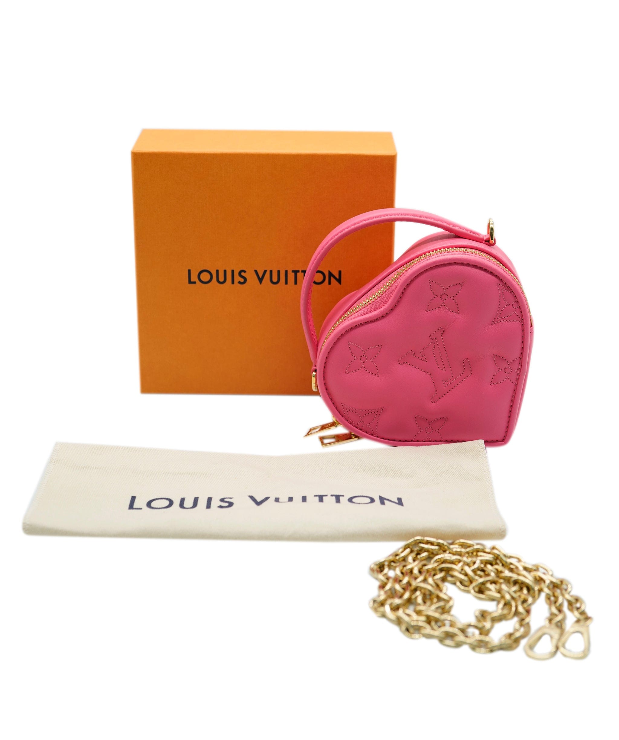 Louis Vuitton Louis Vuitton Dragon Fruit Pink Monogram Embroidered Calf Leather Pop My Heart Pouch ASC2076