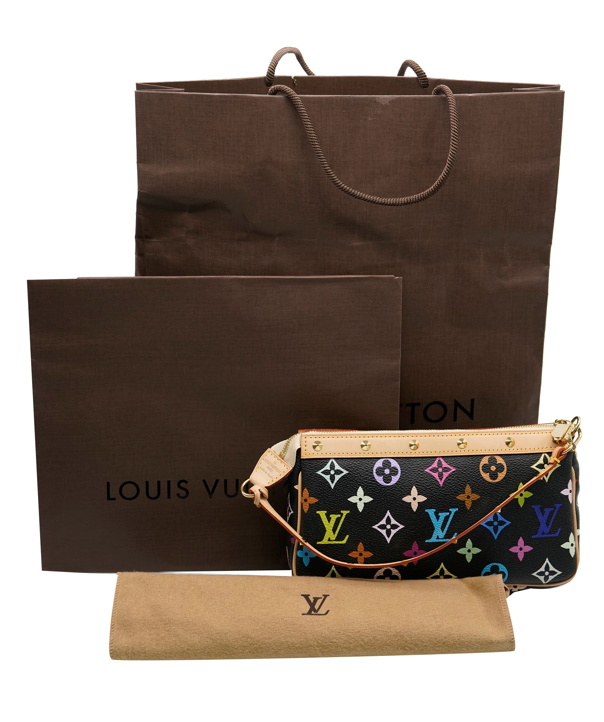 Louis Vuitton Louis Vuitton x Takashi Murakami Black Multicolor Canvas Pochette Accessories ABC0478