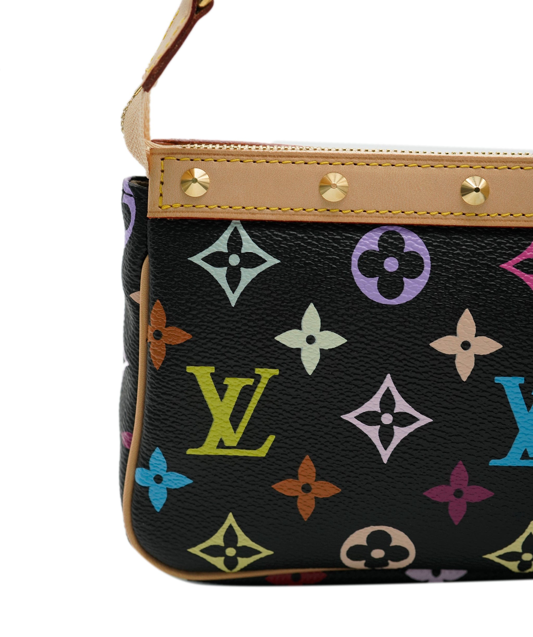 Louis Vuitton Louis Vuitton x Takashi Murakami Black Multicolor Canvas Pochette Accessories ABC0478