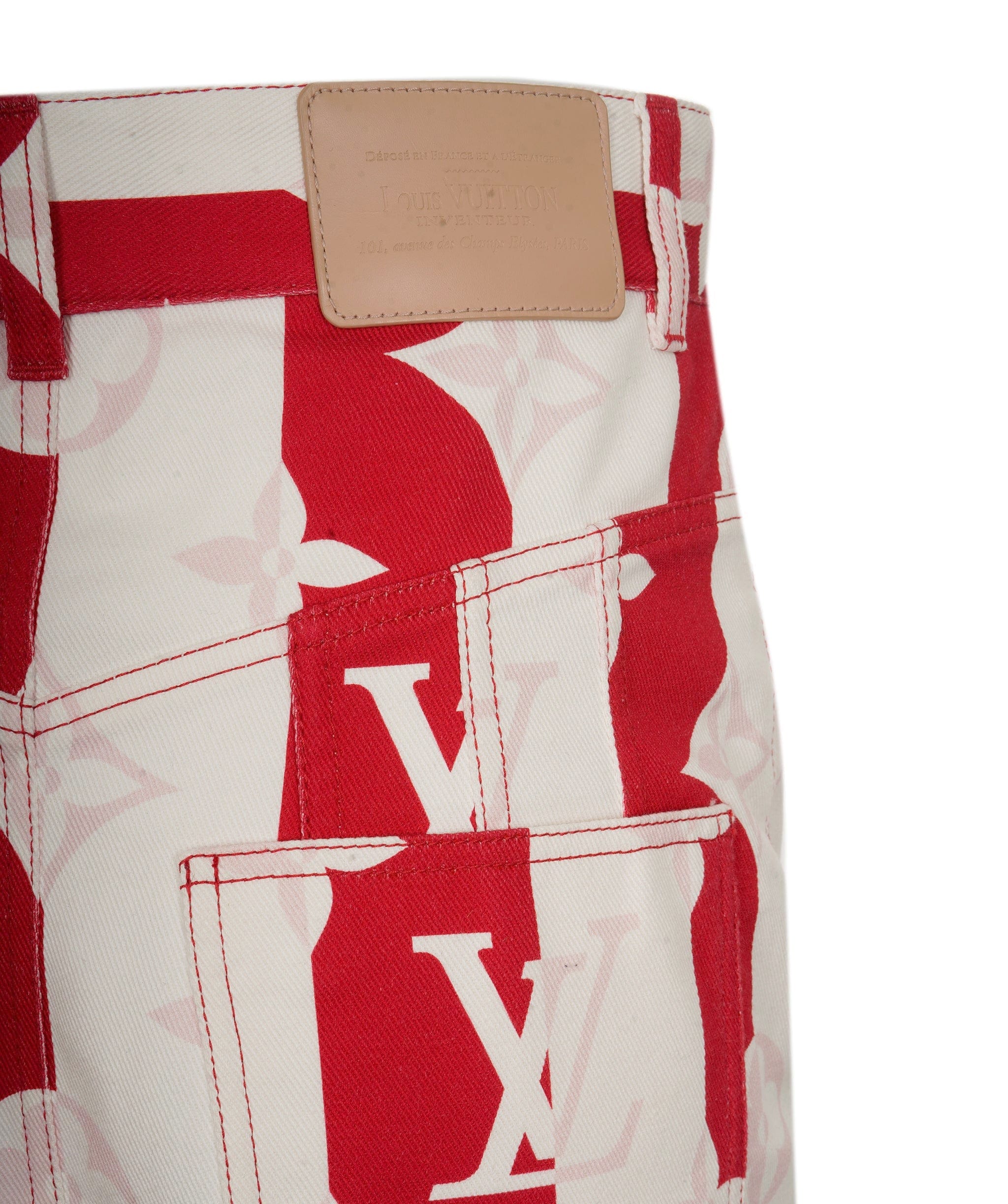 Louis Vuitton Louis Vuitton Skirt denim monogram white red pink AVC1203