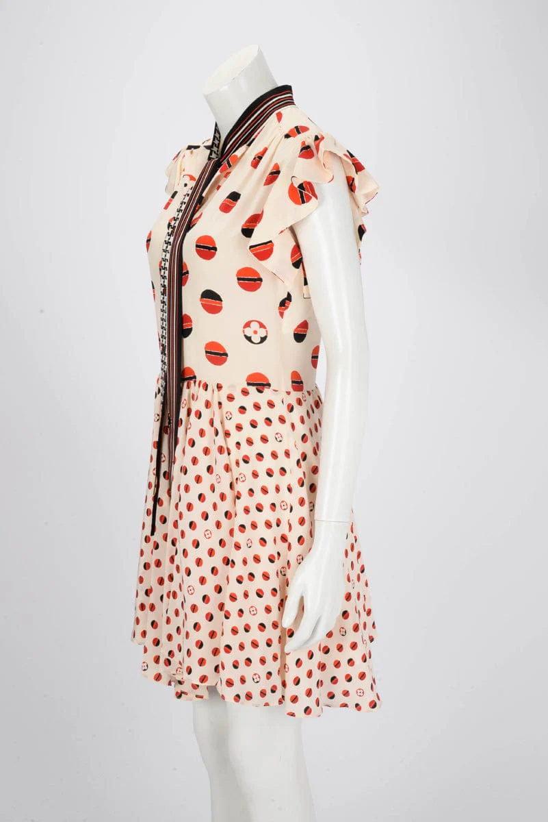 Louis Vuitton Louis Vuitton Beige & Red Silk Flower Printed Dress FR 36