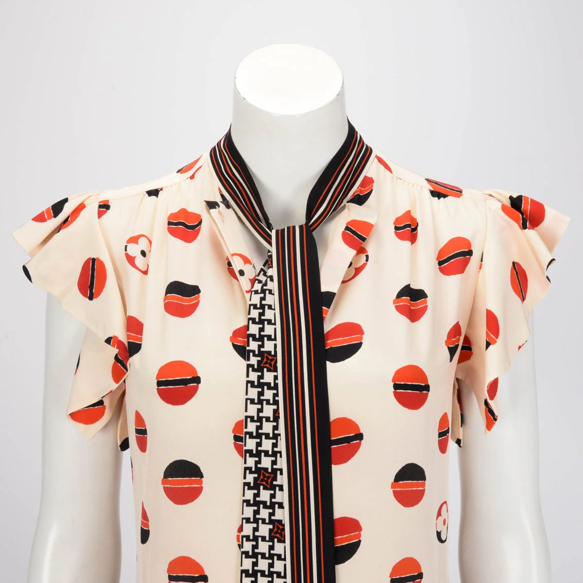 Louis Vuitton Louis Vuitton Beige & Red Silk Flower Printed Dress FR 36