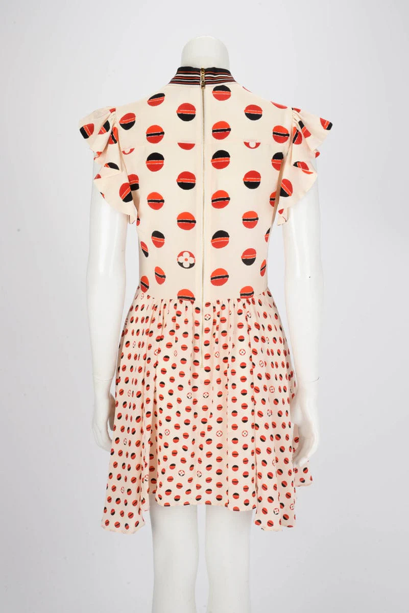 Louis Vuitton Louis Vuitton Beige & Red Silk Flower Printed Dress FR 36