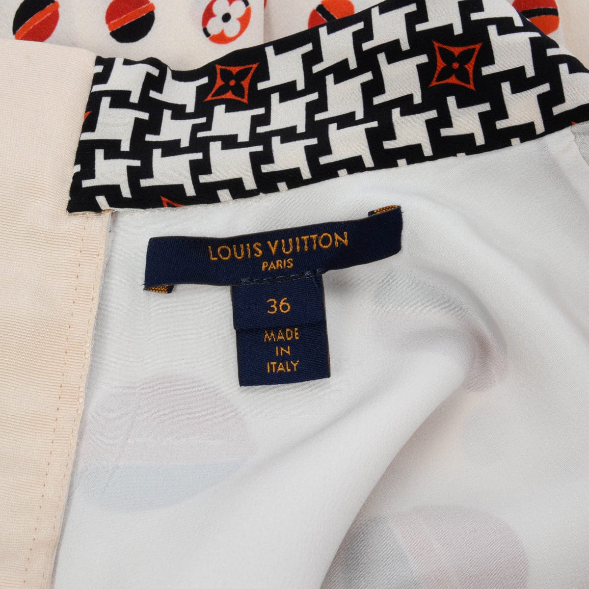 Louis Vuitton Louis Vuitton Beige & Red Silk Flower Printed Dress FR 36