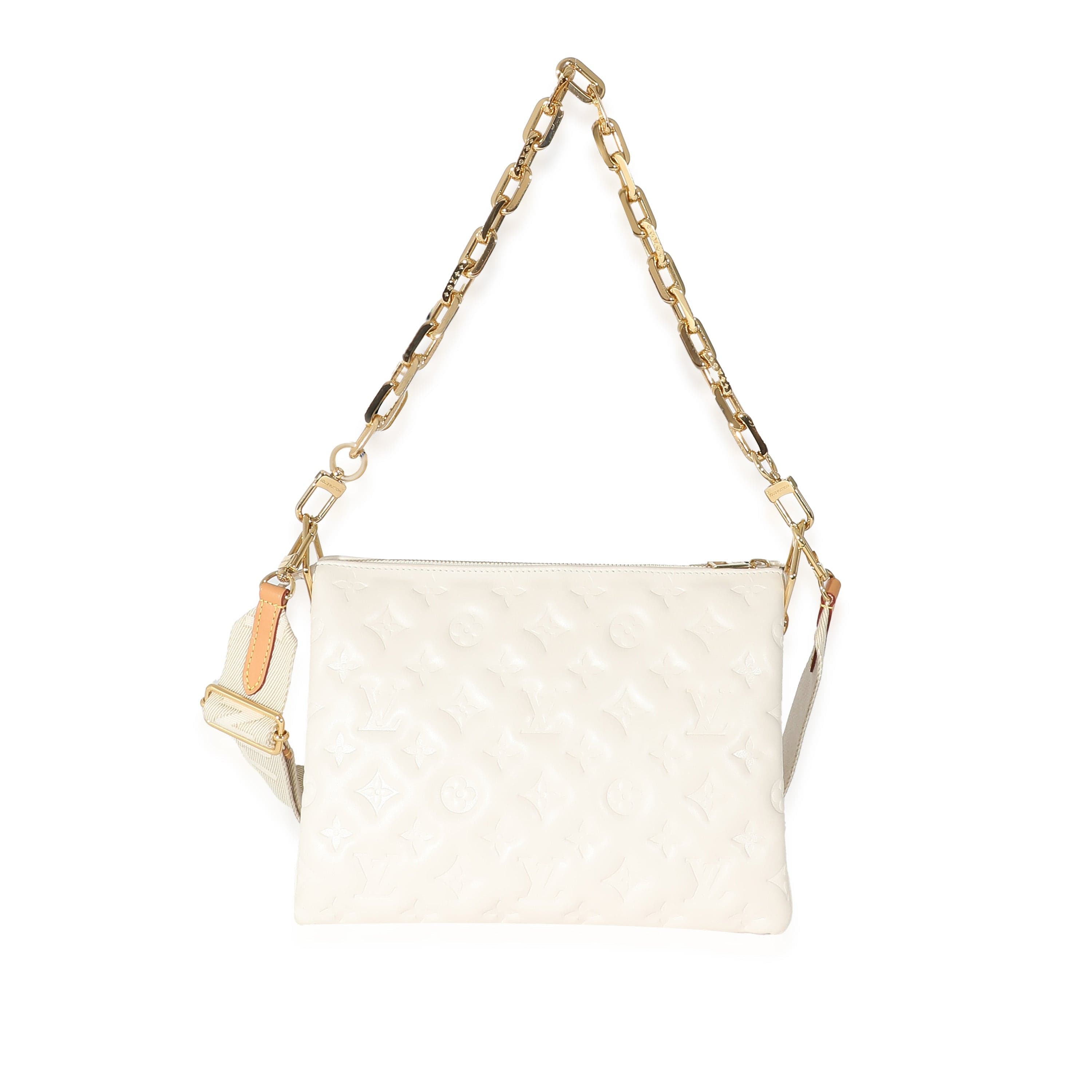 Louis Vuitton Louis Vuitton Cream Puffy Lambskin Monogram Coussin PM