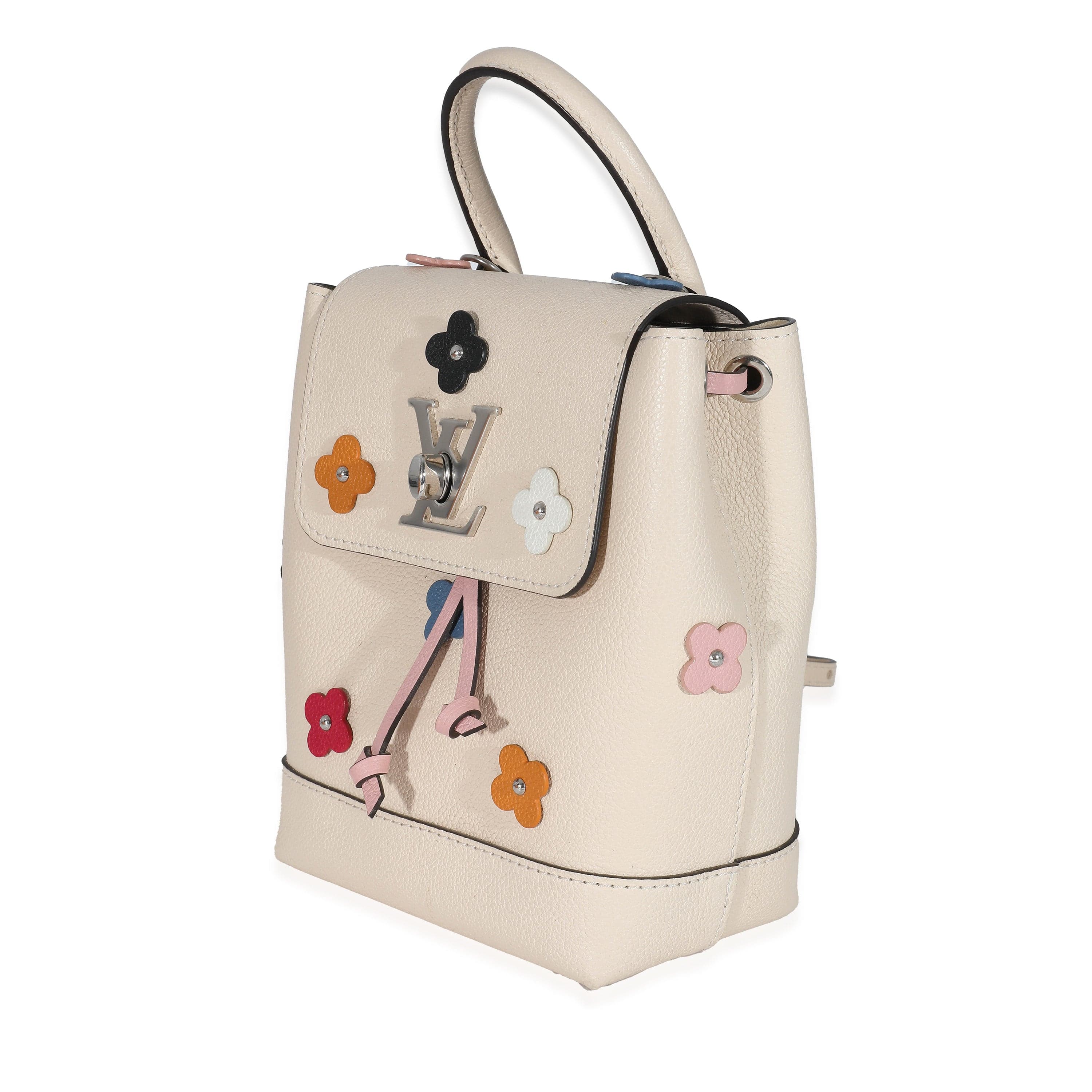 Louis Vuitton Louis Vuitton Creme Calfskin Mechanical Flower Lockme Mini Backpack