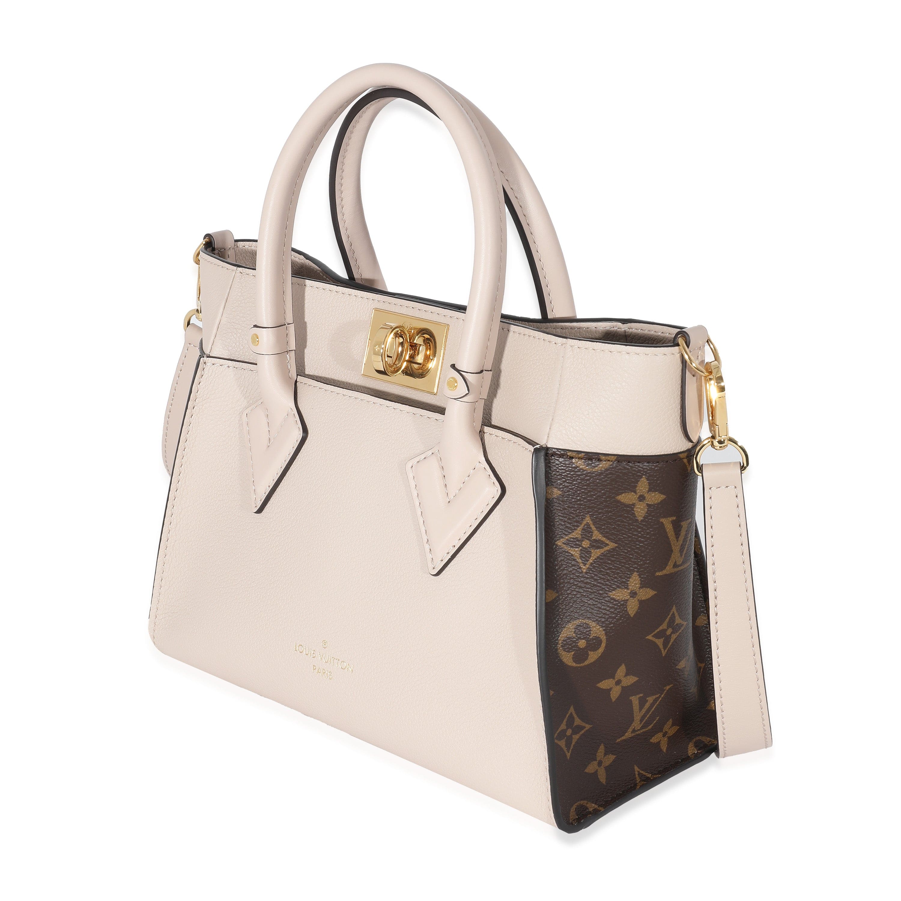 Louis Vuitton Louis Vuitton Greige Leather Monogram Canvas On My Side PM