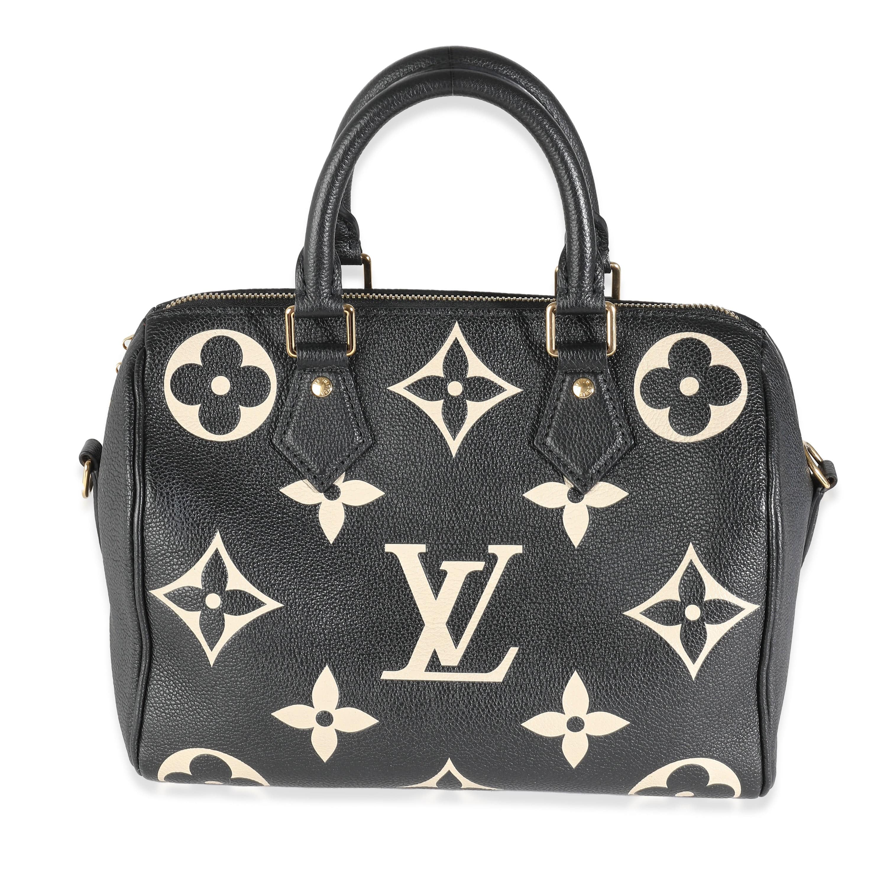 Louis Vuitton LV Black Beige Monogram Empreinte Speedy Bandouliere 25