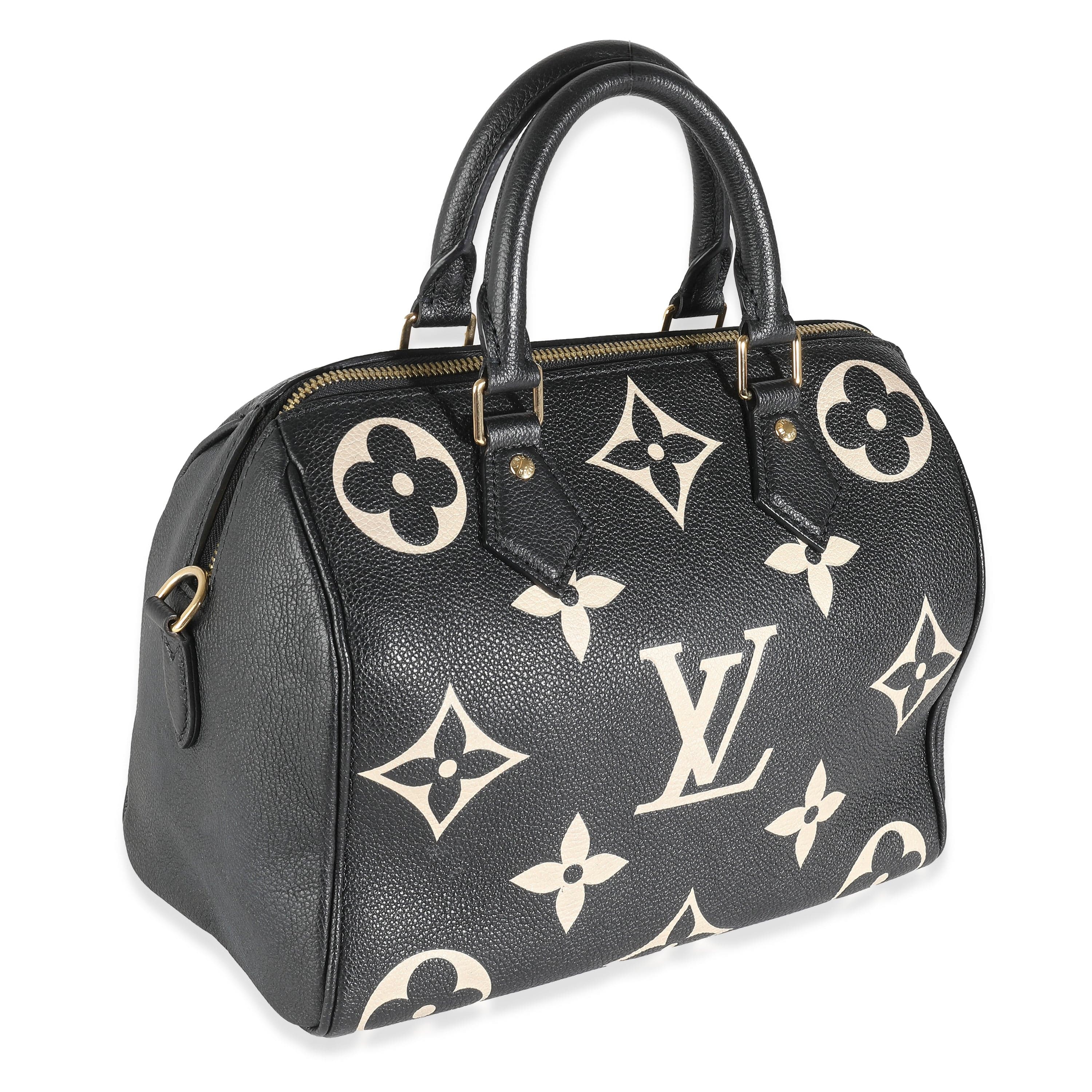 Louis Vuitton LV Black Beige Monogram Empreinte Speedy Bandouliere 25