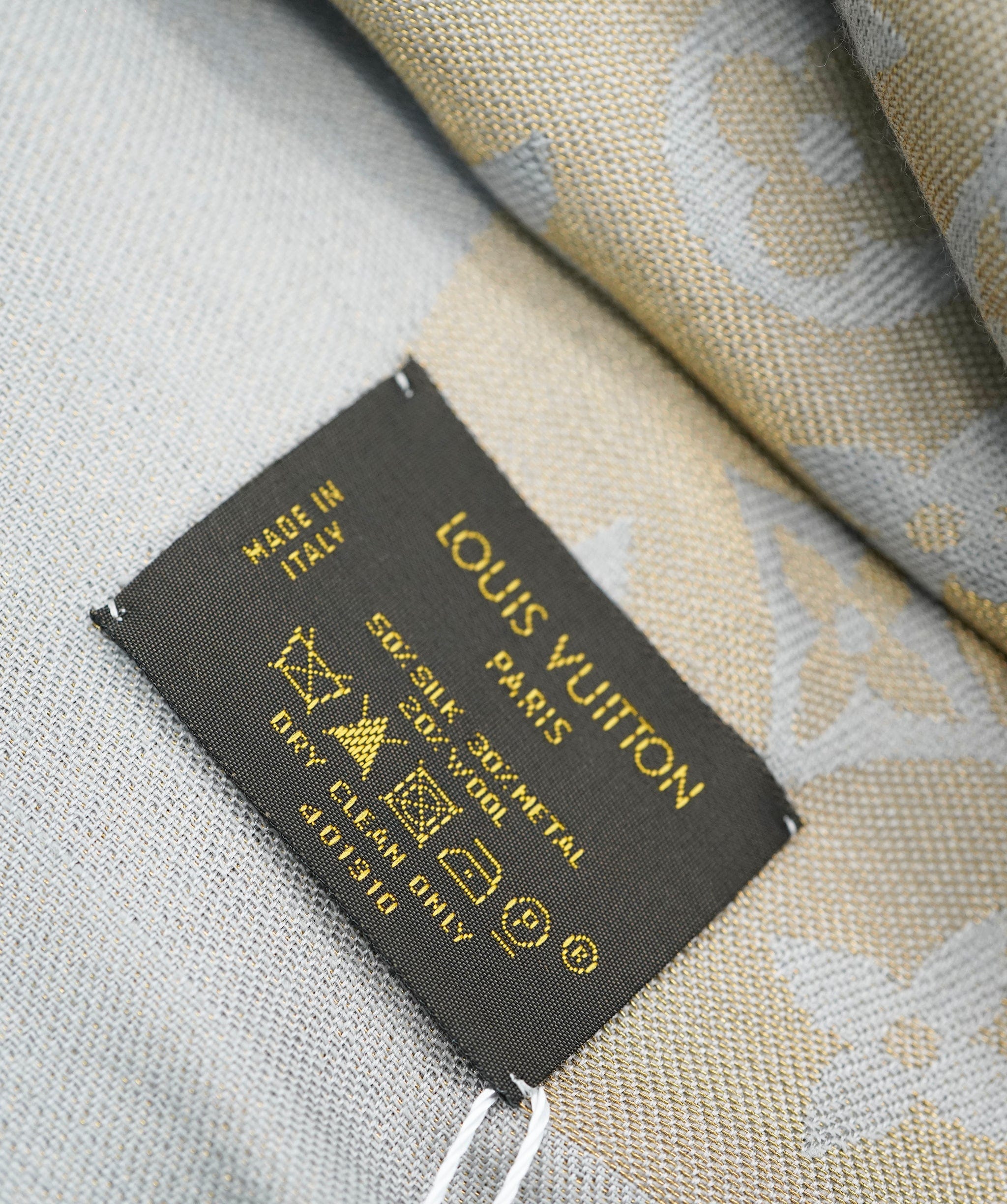 Louis Vuitton Louis Vuitton Monogram Gold and Blue Silk Scarf  ALC1878