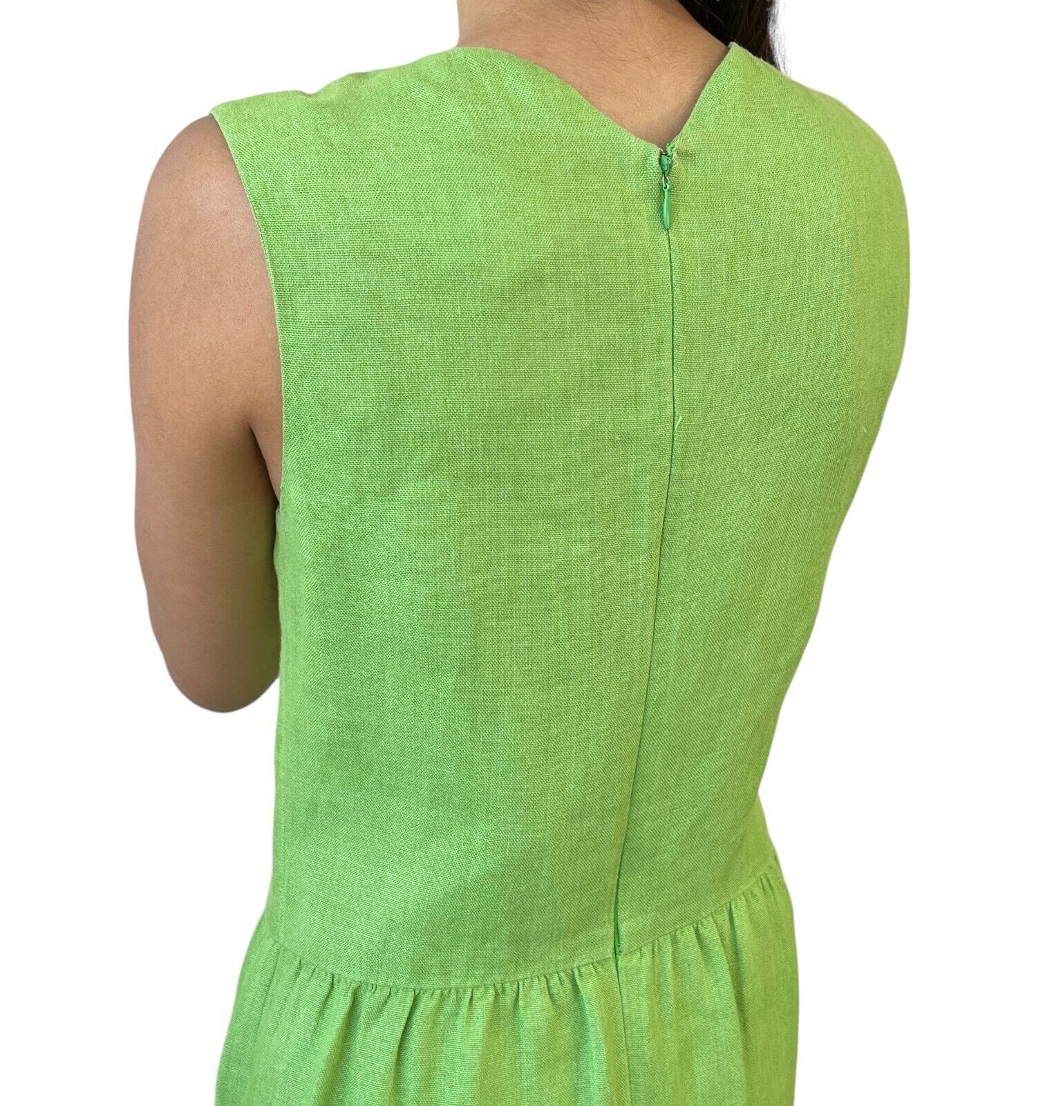 Luxury Fashion Spark CHANEL Vintage 96P CC Mark Logo Dress #38 Sleeveless Pocket Green Linen