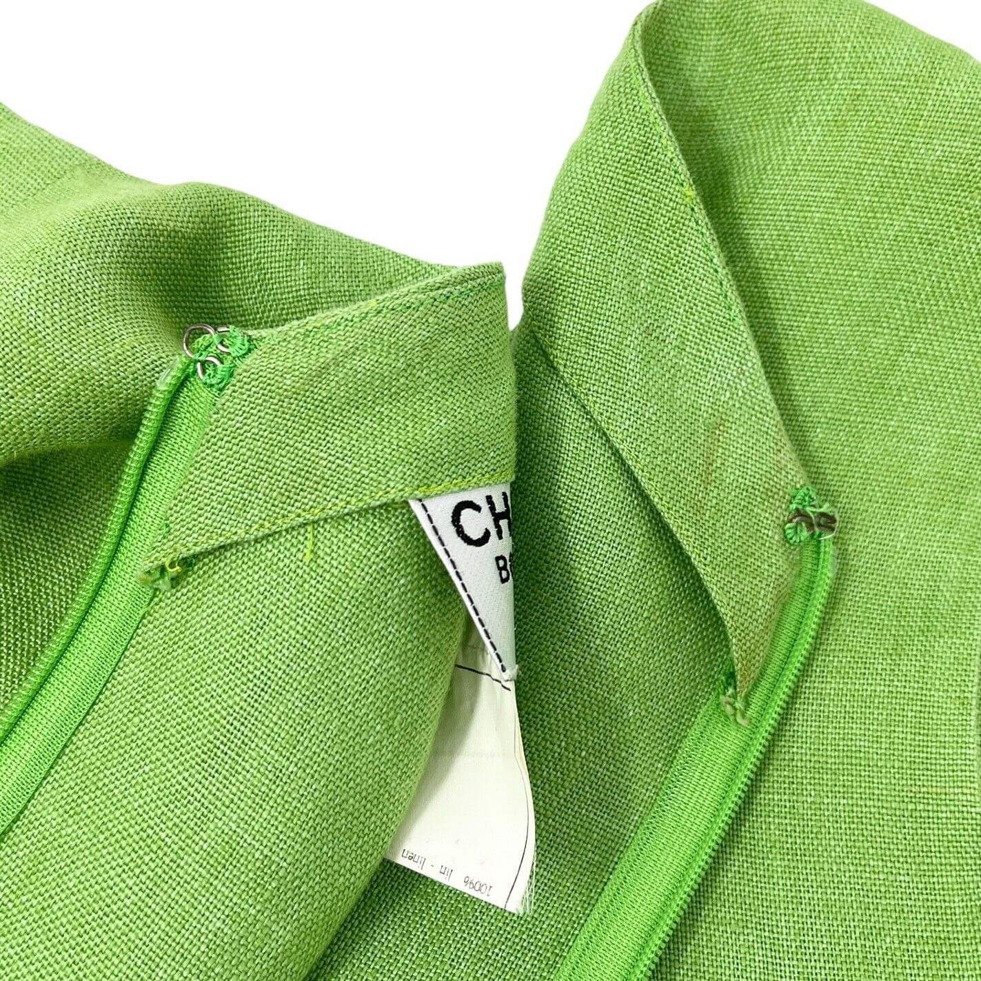 Luxury Fashion Spark CHANEL Vintage 96P CC Mark Logo Dress #38 Sleeveless Pocket Green Linen