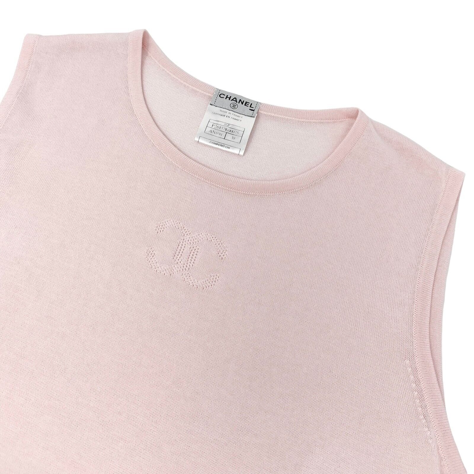 Luxury Fashion Spark CHANEL Vintage 06P CC Mark Logo Sleeveless Knit Top #38 Pink Cotton Rank AB