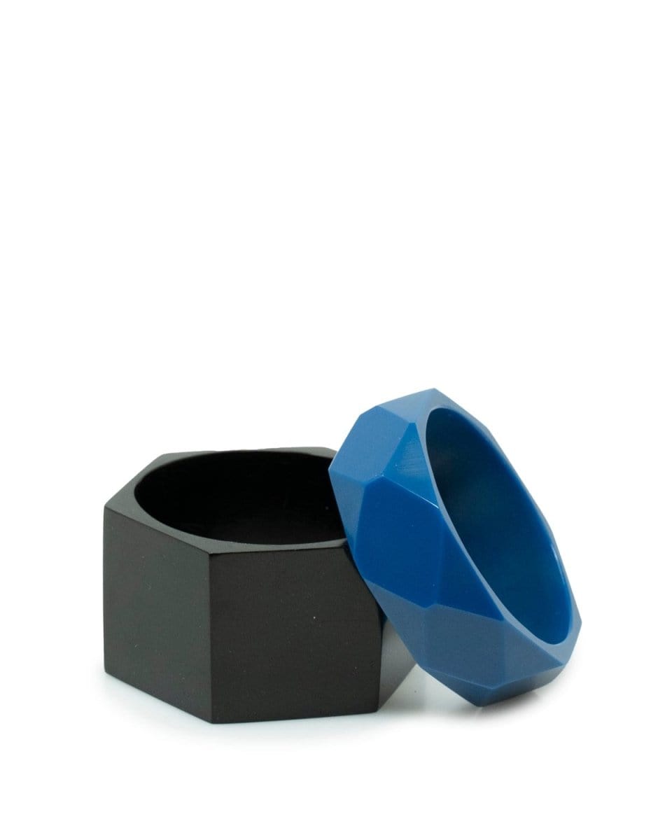 1950/1960s Bakelite Bangle Teal Blue and Black set of 2 - AWC1156