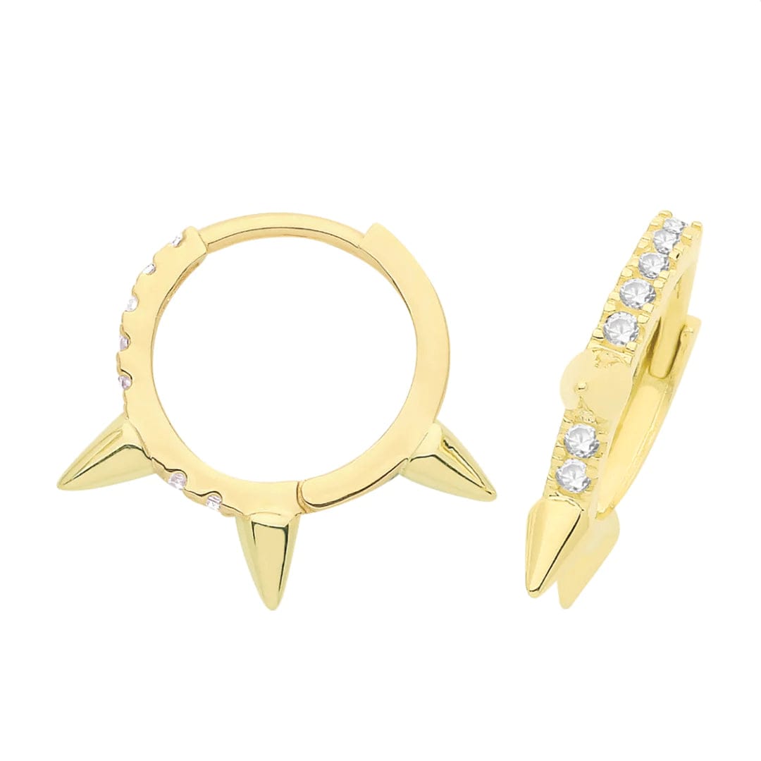 9Ct Gold Spike Cz Hinged Hoop Earring Huggie ASC2334