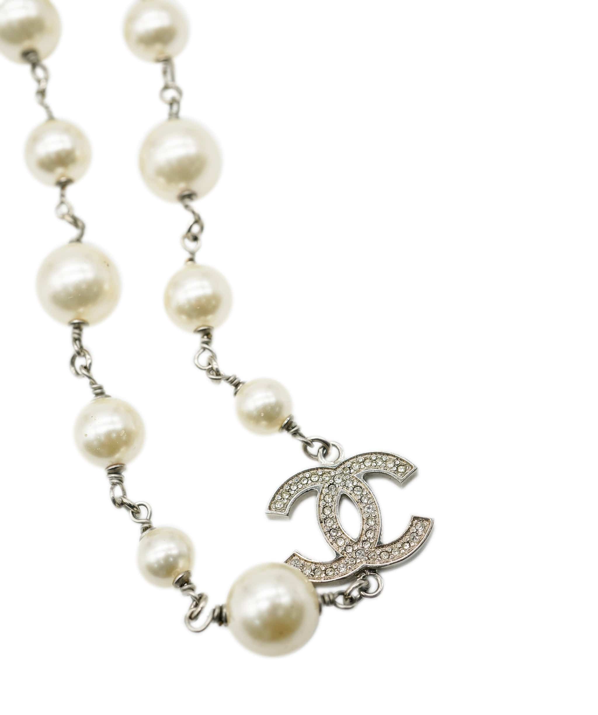 Luxury Promise Silver Tone Chanel 2014 CC Necklace With Faux Pearls & Strass, box AHC1309