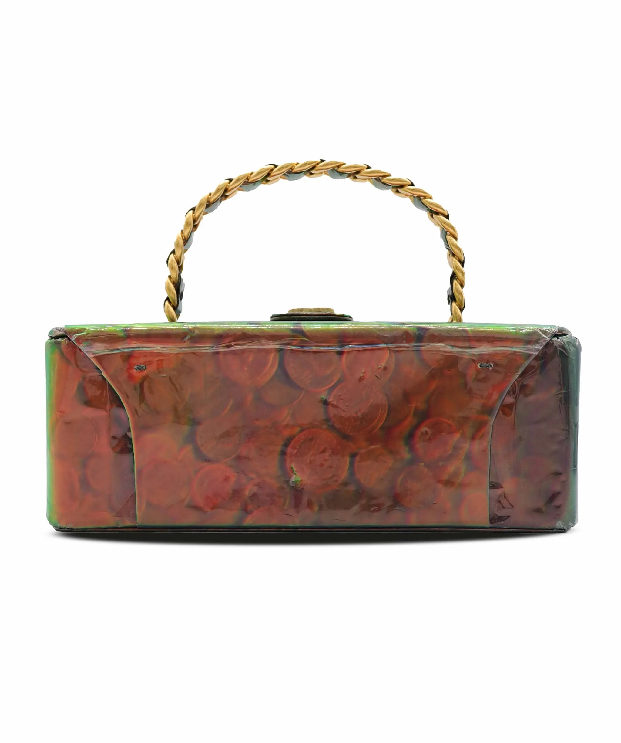 Luxury Promise CHANEL VINTAGE COIN PATTERN HAND BAG GREEN ENAMEL DXBS6374