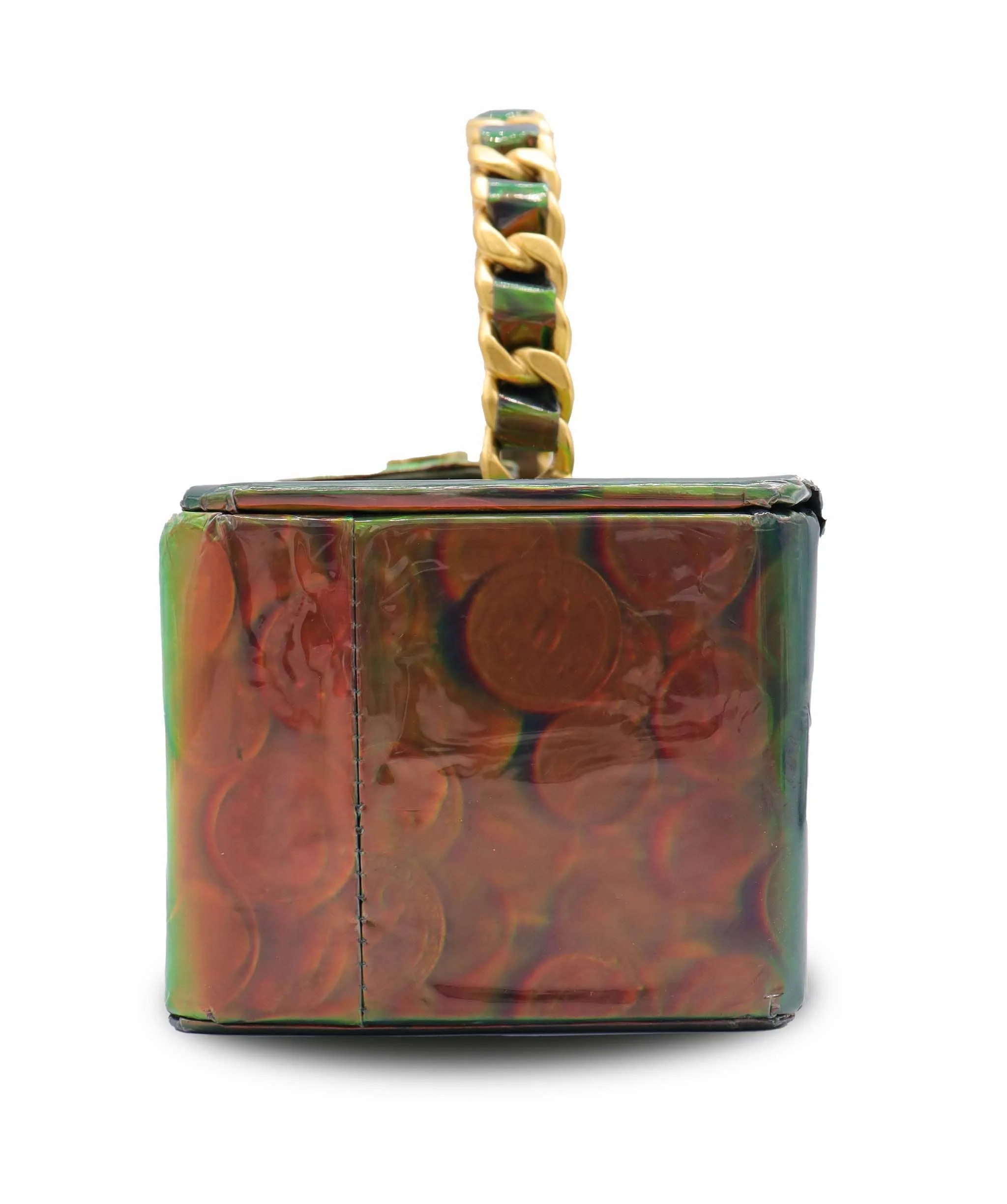 Luxury Promise CHANEL VINTAGE COIN PATTERN HAND BAG GREEN ENAMEL DXBS6374