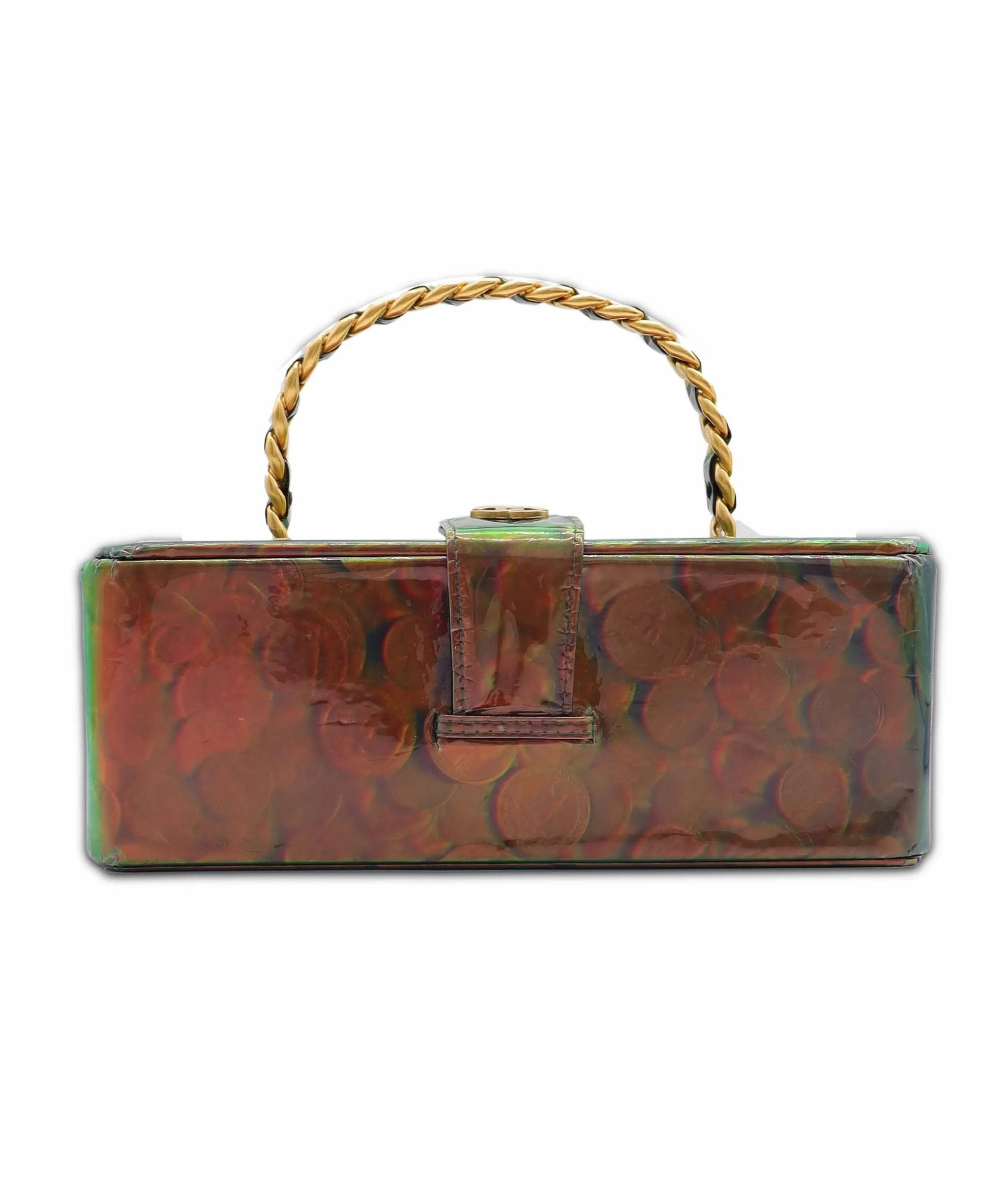 Luxury Promise CHANEL VINTAGE COIN PATTERN HAND BAG GREEN ENAMEL DXBS6374