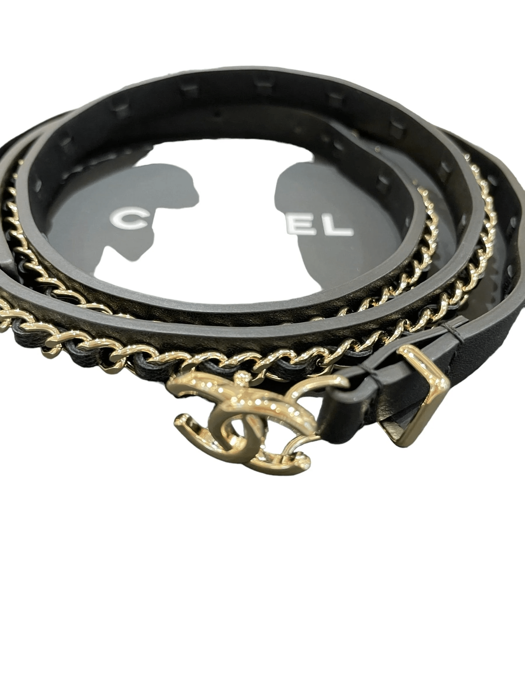 Luxury Promise Chanel Black Leather & Chain Belt - 85cm