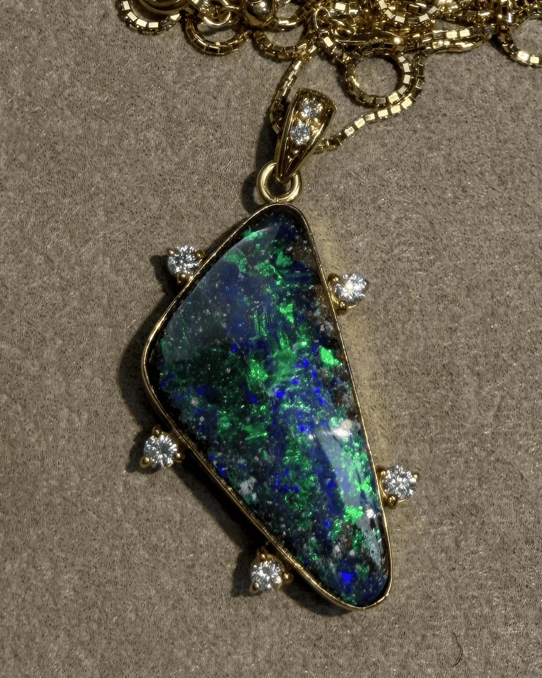 Luxury Promise Boulder Opal Necklace in 18K / OP8ct / D0.21ct (44cm) 4145 JJC0588