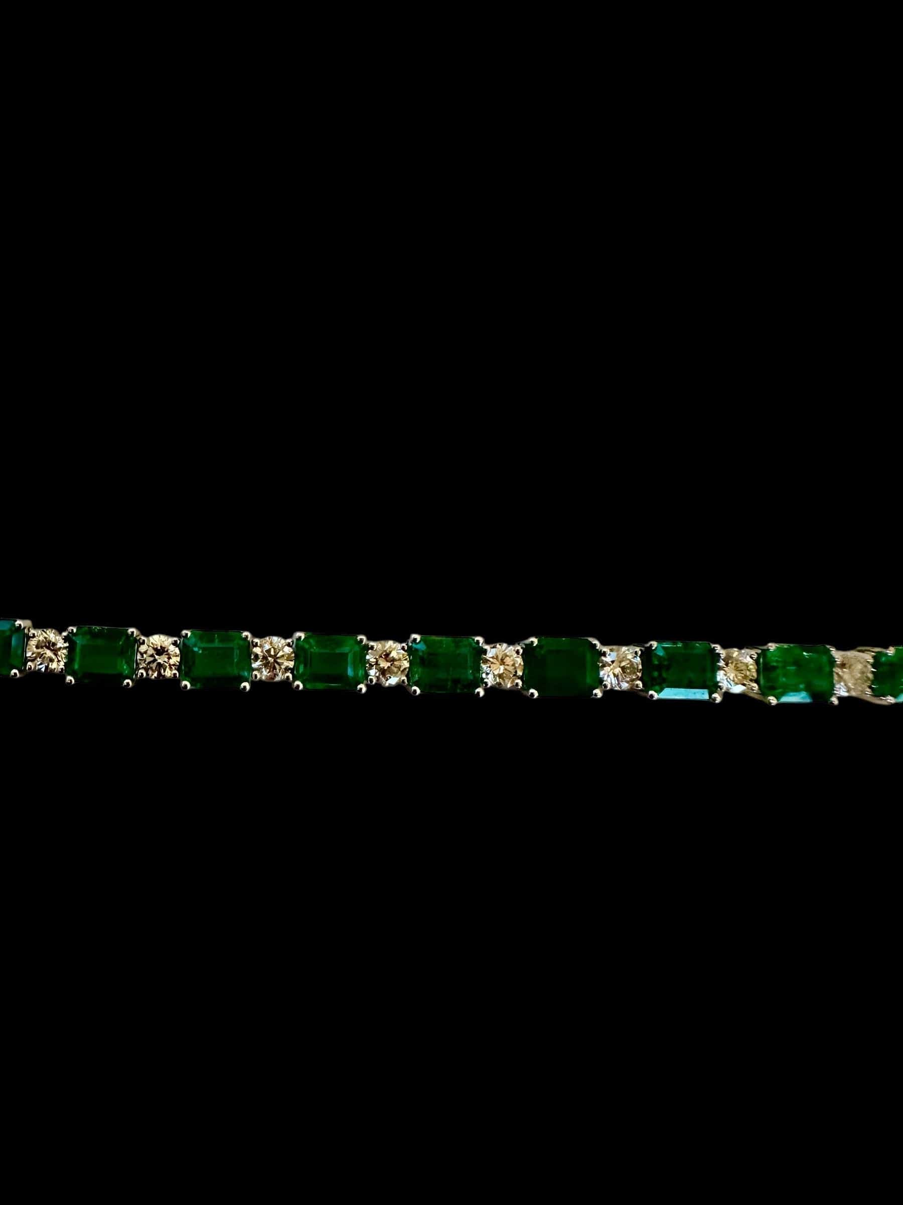 Luxury Promise 13.47ct Emerald & 4.18ct Diamond Tennis Bracelet set in 18K White Gold