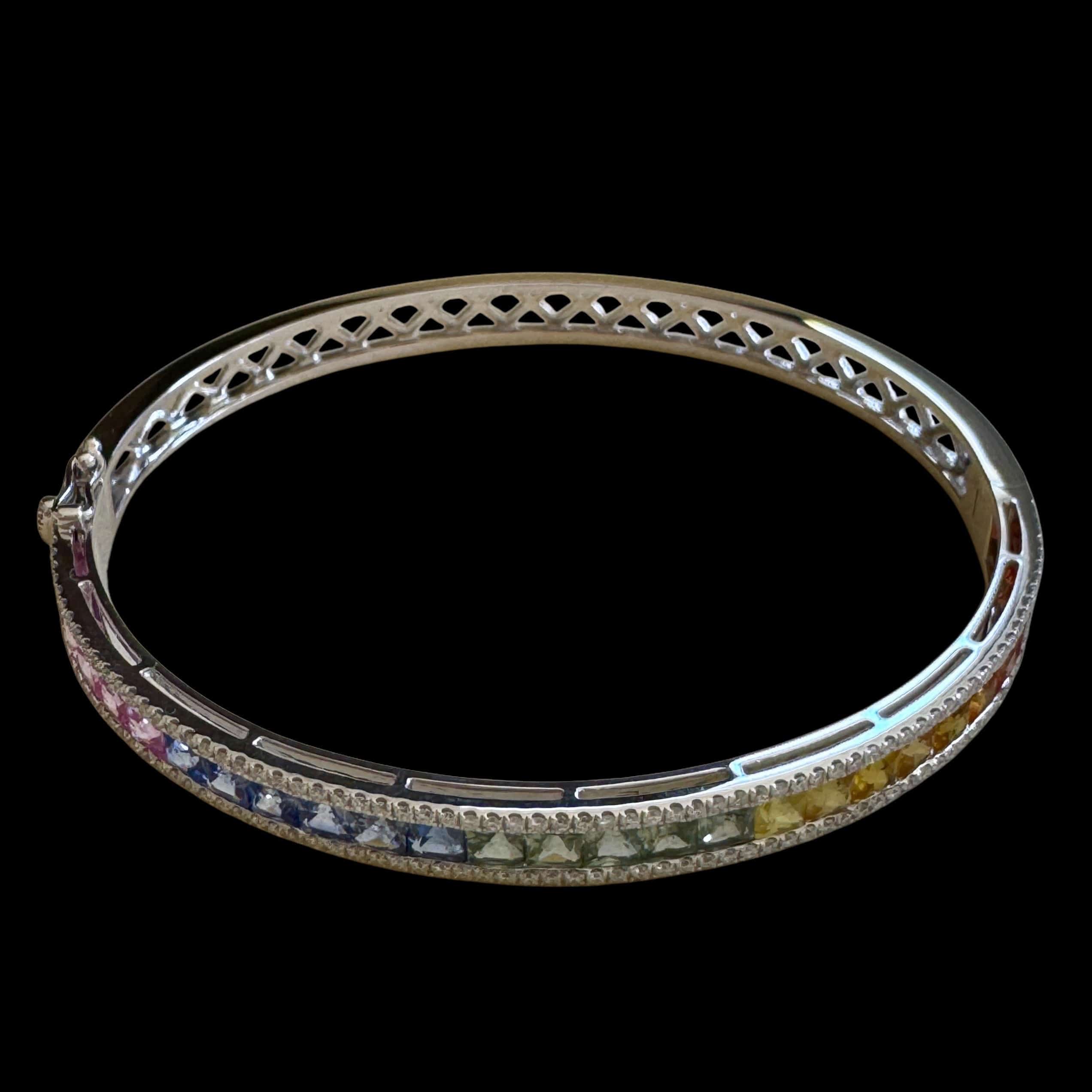 Luxury Promise 5.15ct Multi Sapphire Bangle with 0.73ct White Diamonds set in 18K White Gold