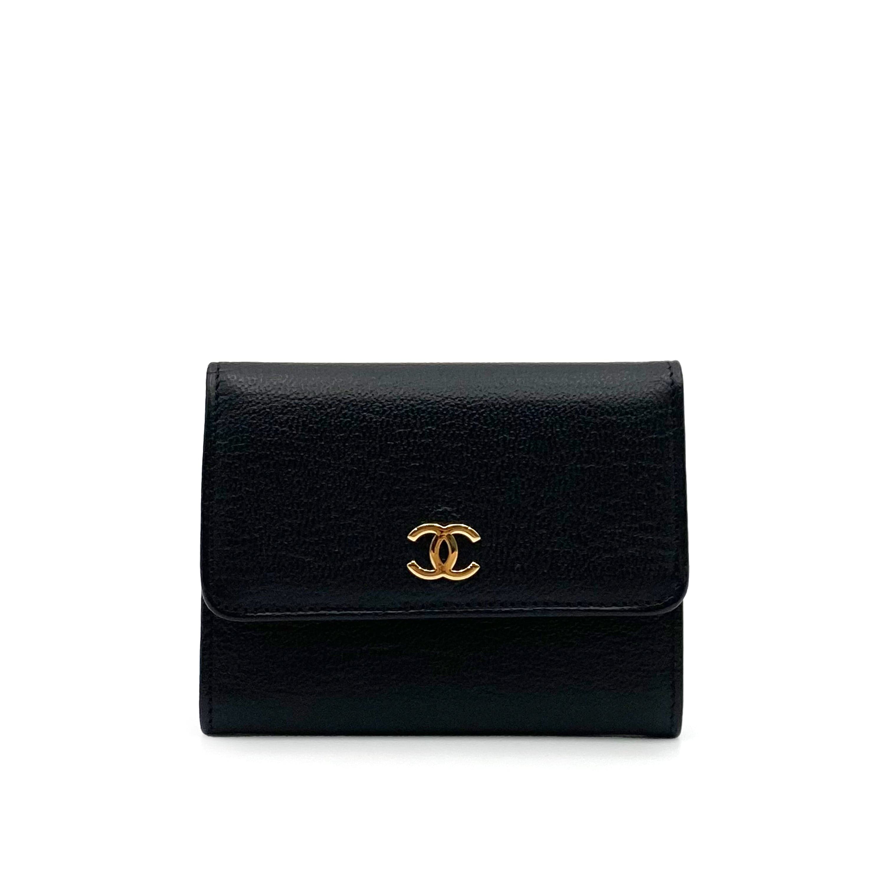 Luxury Promise CHANEL VINTAGE BIFOLD COMPACT WALLET BLACK CALFSKIN 90234539