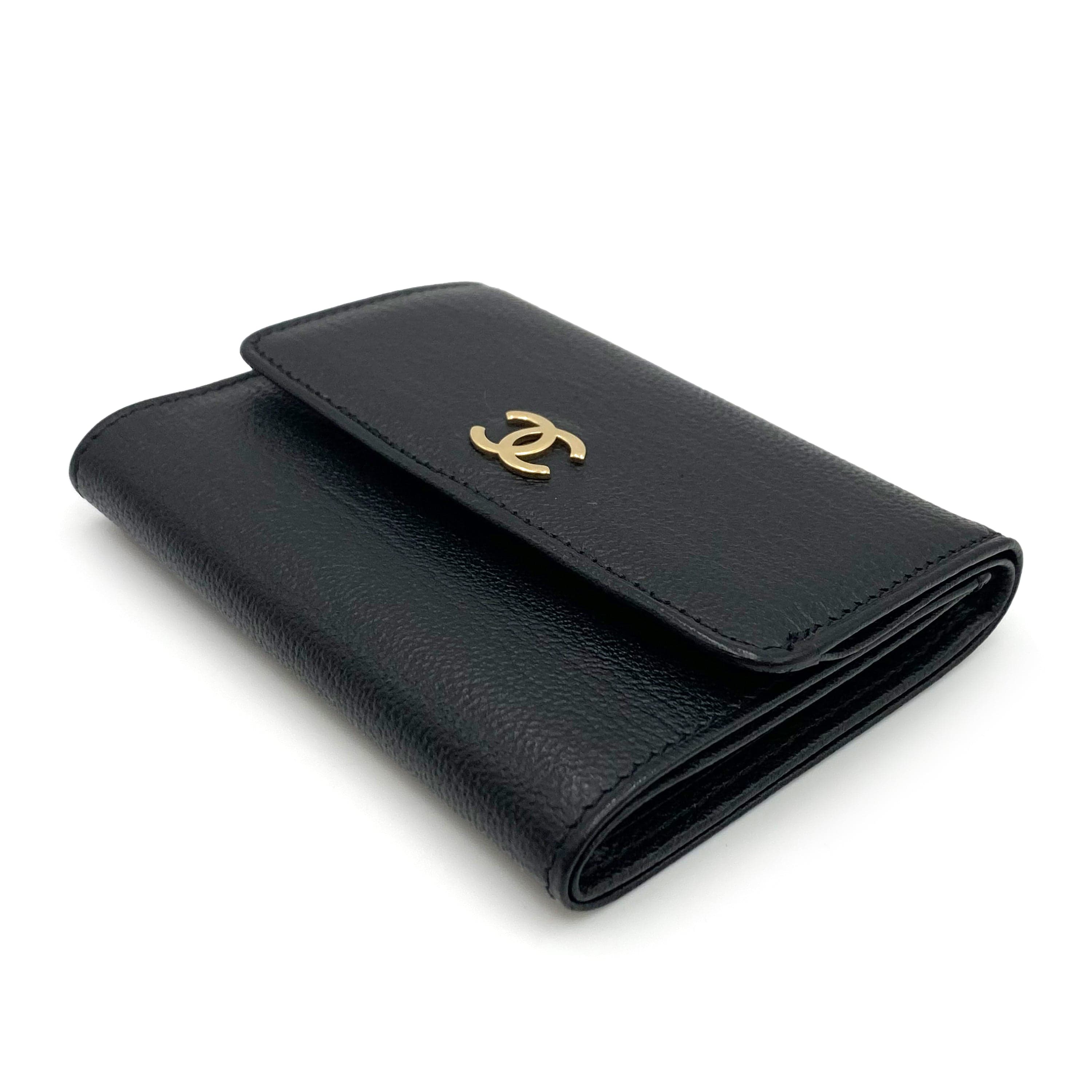 Luxury Promise CHANEL VINTAGE BIFOLD COMPACT WALLET BLACK CALFSKIN 90234539