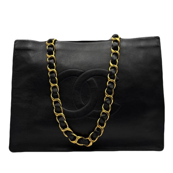 Luxury Promise CHANEL VINTAGE BIG COCO CHAIN TOTE BAG BLACK LAMB SKIN 90232571